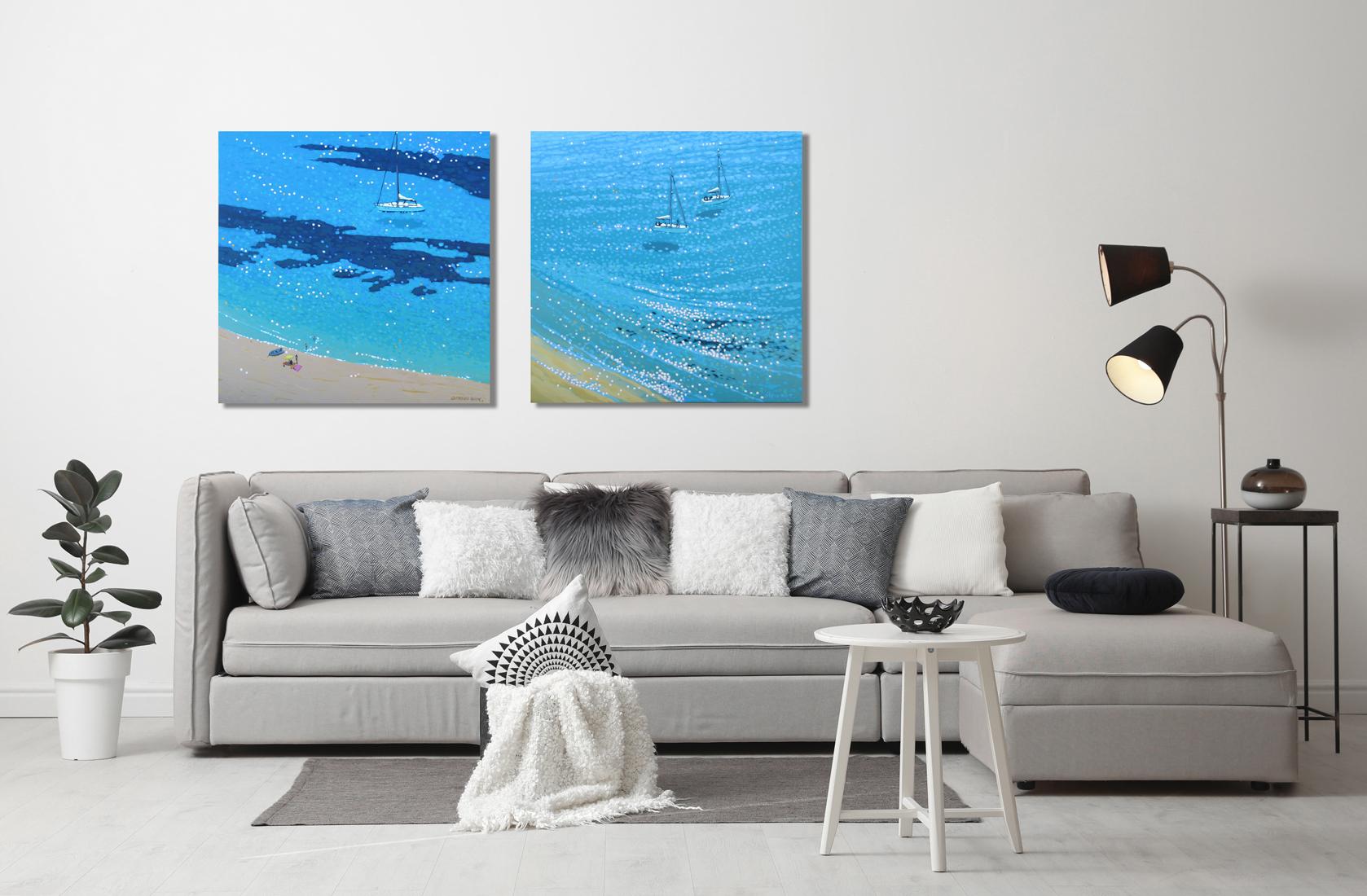 Peinture de la baie de Turquoise, peinture de voile, art de l'océan, art de la plage, art bleu, Cornouailles en vente 2