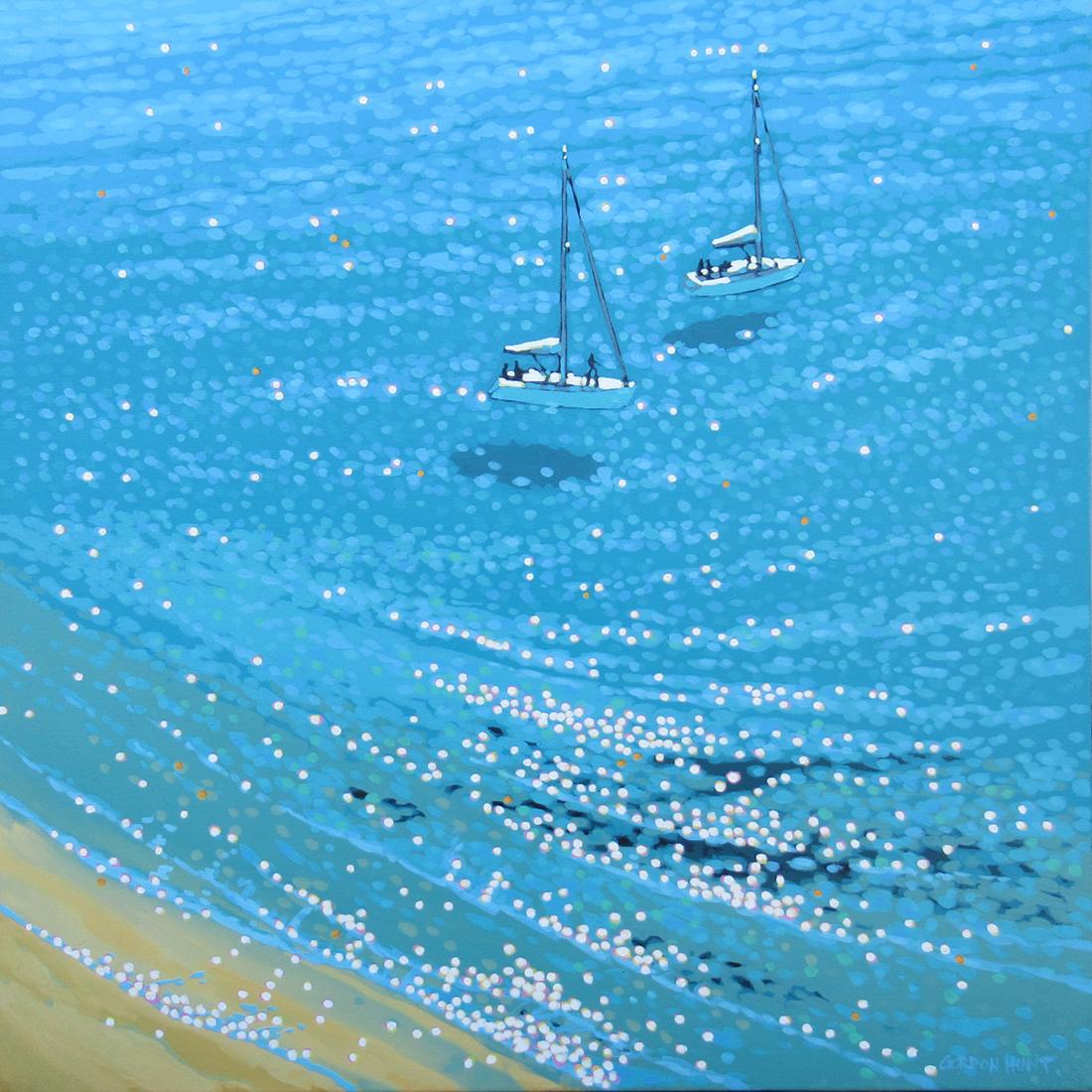 Landscape Painting Gordon Hunt - Peinture de la baie de Turquoise, peinture de voile, art de l'océan, art de la plage, art bleu, Cornouailles