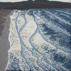 Beach Walk d'hiver - Holywell Bay, peinture contemporaine de paysage marin, Cornouailles