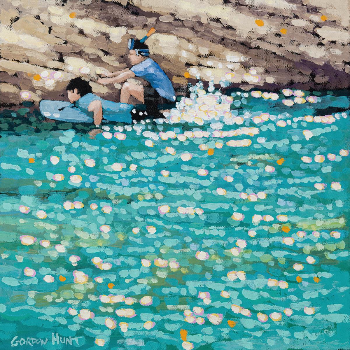 Sulle rocce, Pittura originale, Paesaggio, Mare - Print di Gordon Hunt