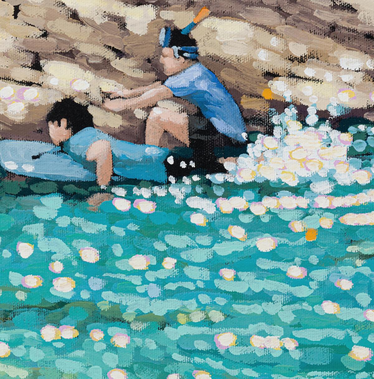 Sulle rocce, Pittura originale, Paesaggio, Mare - Print Contemporaneo di Gordon Hunt