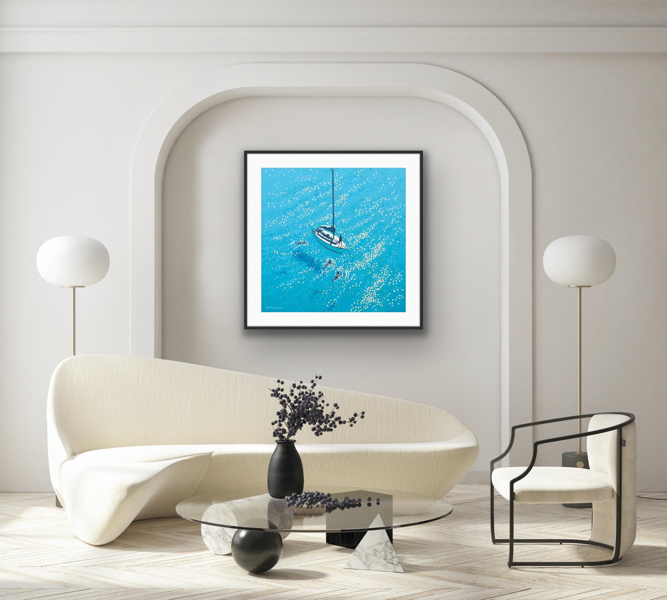 Swim Stop (Image 60 x 60, Blatt: 70 x 70cm), Kunstdruck, Meereslandschaft, Blau, Segeln – Print von Gordon Hunt