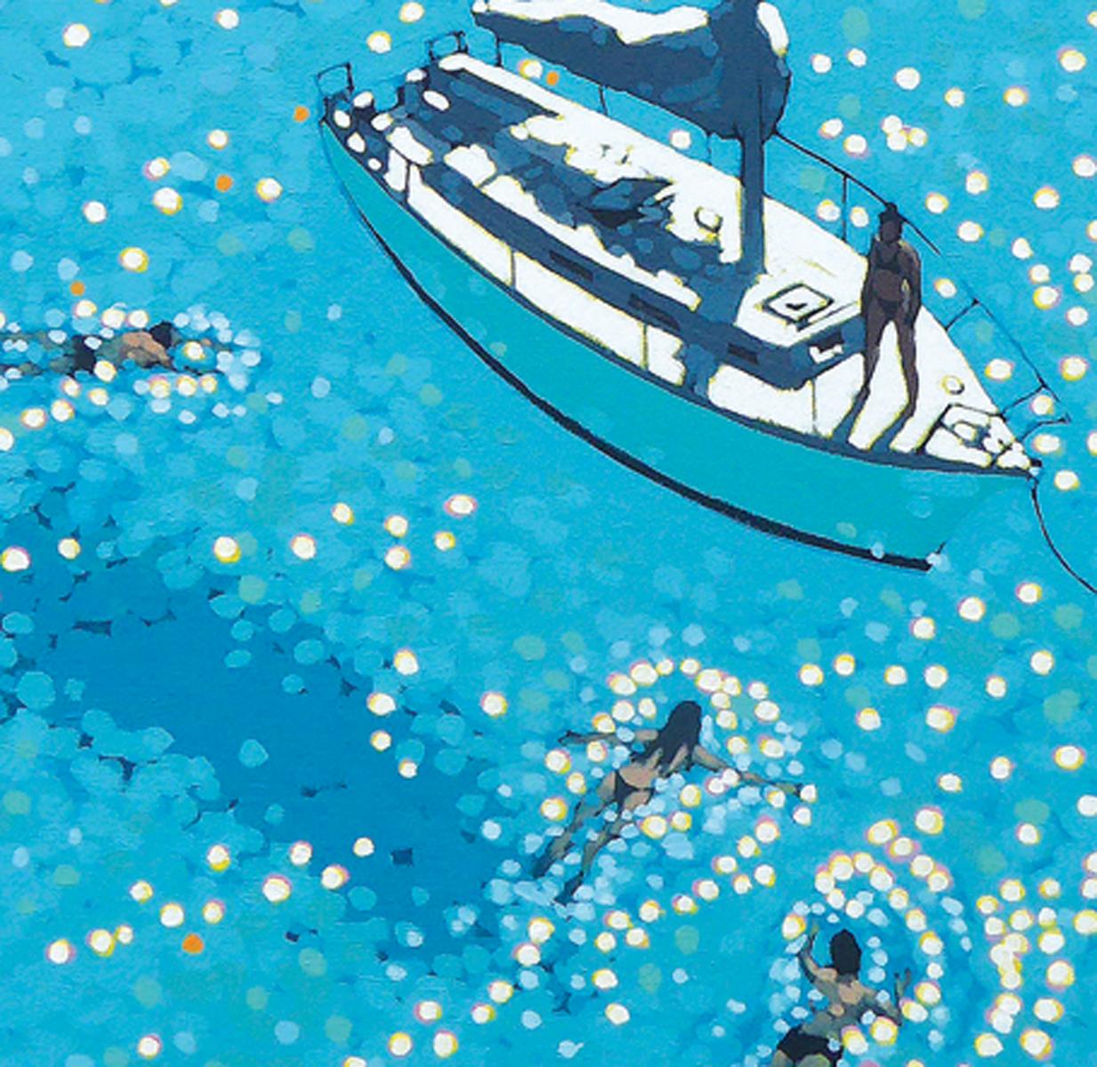 Swim Stop (Image 60 x 60, Sheet: 70 x 70cm), Art Print, Seascape, Blue, Sailing For Sale 1