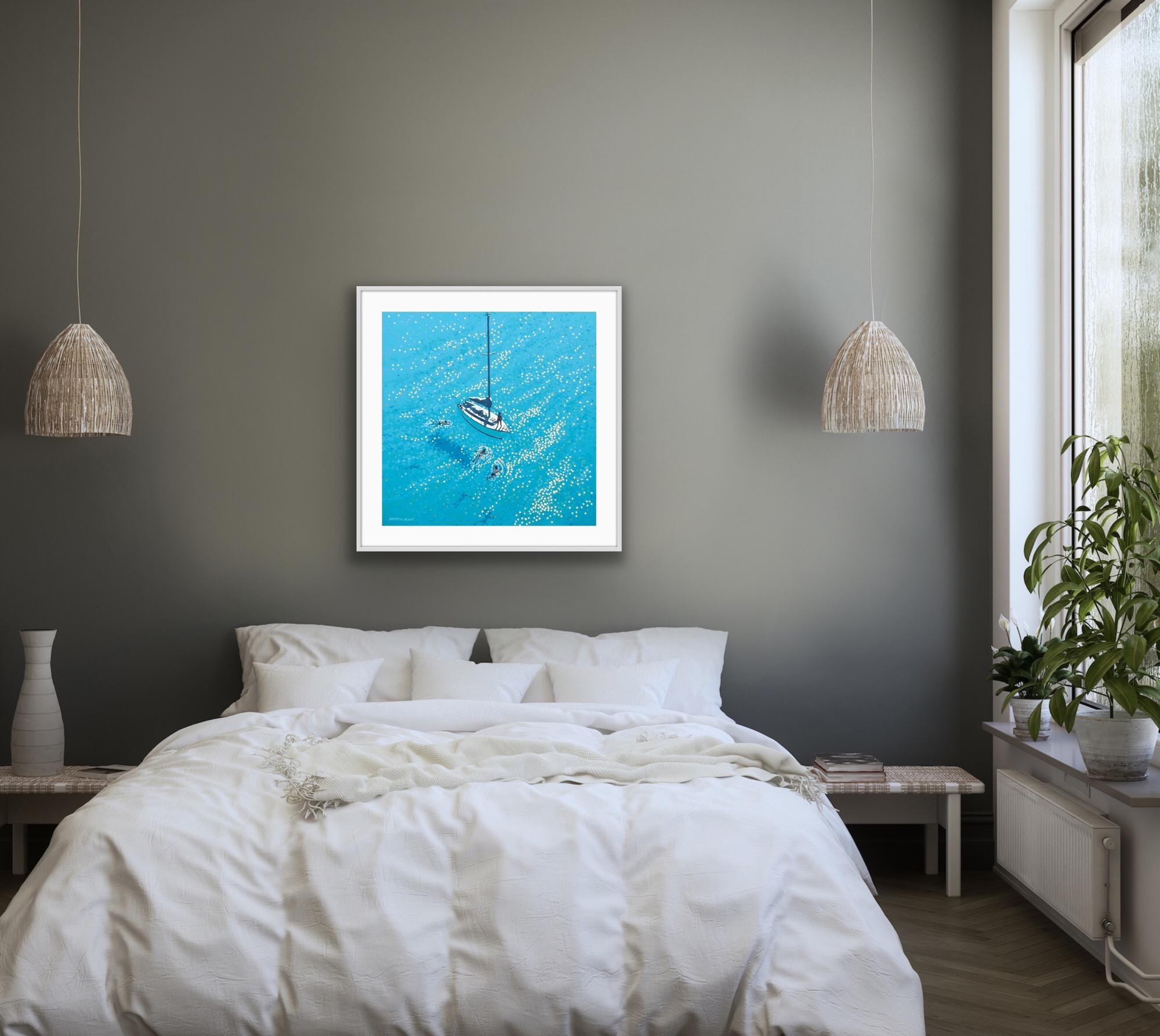 Swim Stop (Image 60 x 60, Sheet: 70 x 70cm), Art Print, Seascape, Blue, Sailing For Sale 4