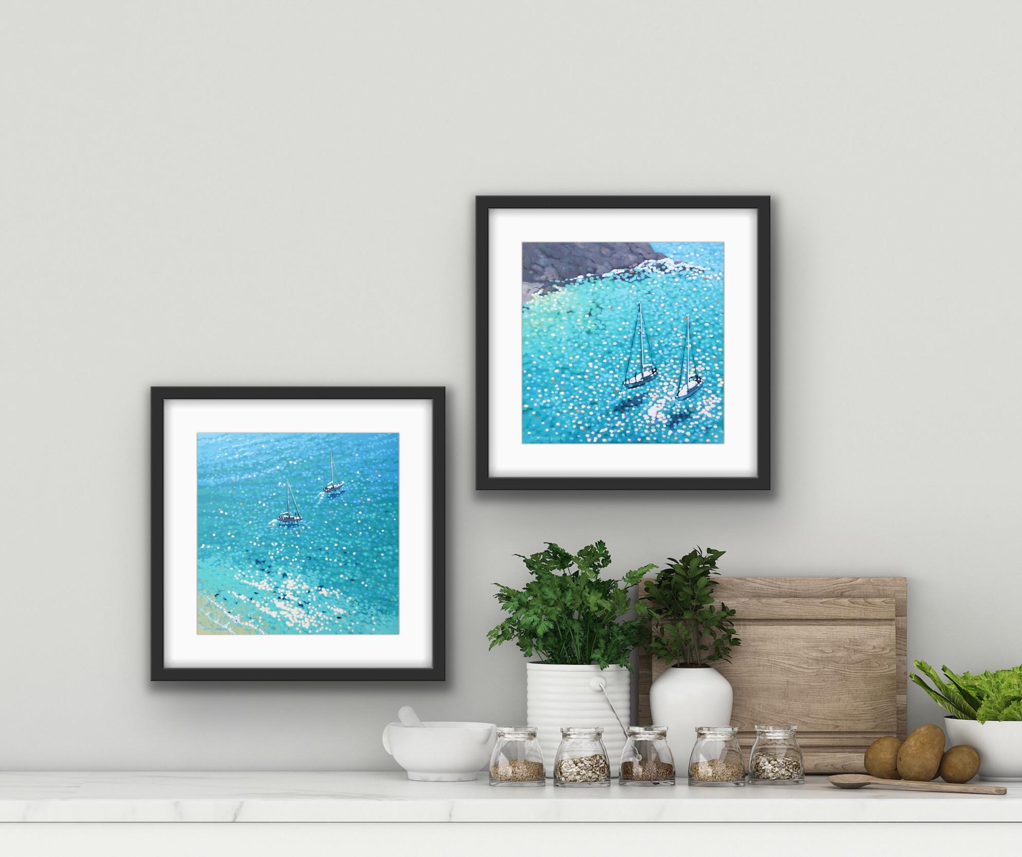 Turquoise Bay and Lantic Lunch (small) Diptych - Gray Landscape Print by Gordon Hunt