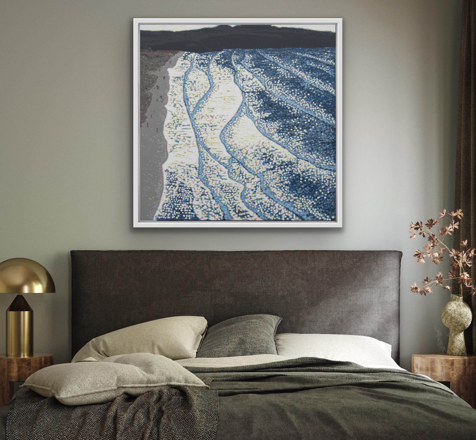 Passeggiata invernale sulla spiaggia - Holywell Bay, Cornovaglia, Quadro originale, Paesaggio, Mare - Print Contemporaneo di Gordon Hunt