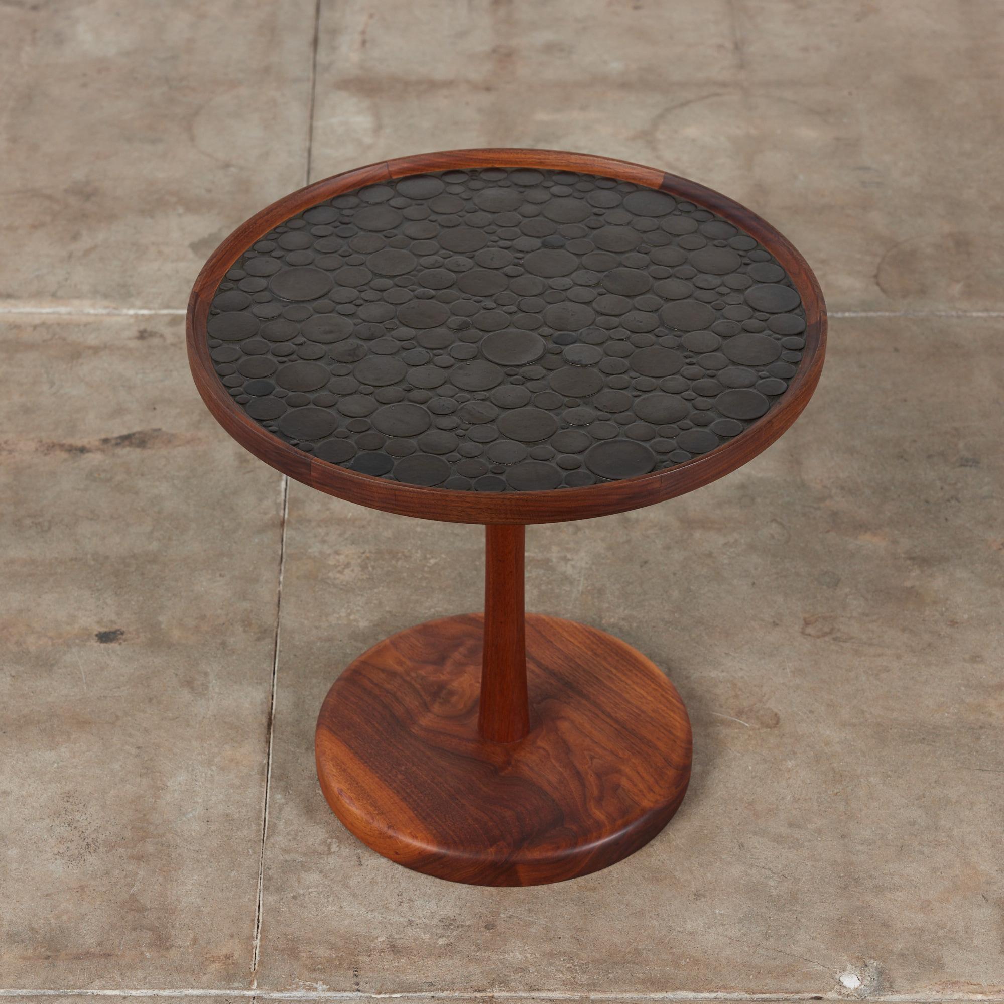 Gordon & Jane Martz Black Coin Tile Mosaic Side Table In Excellent Condition In Los Angeles, CA