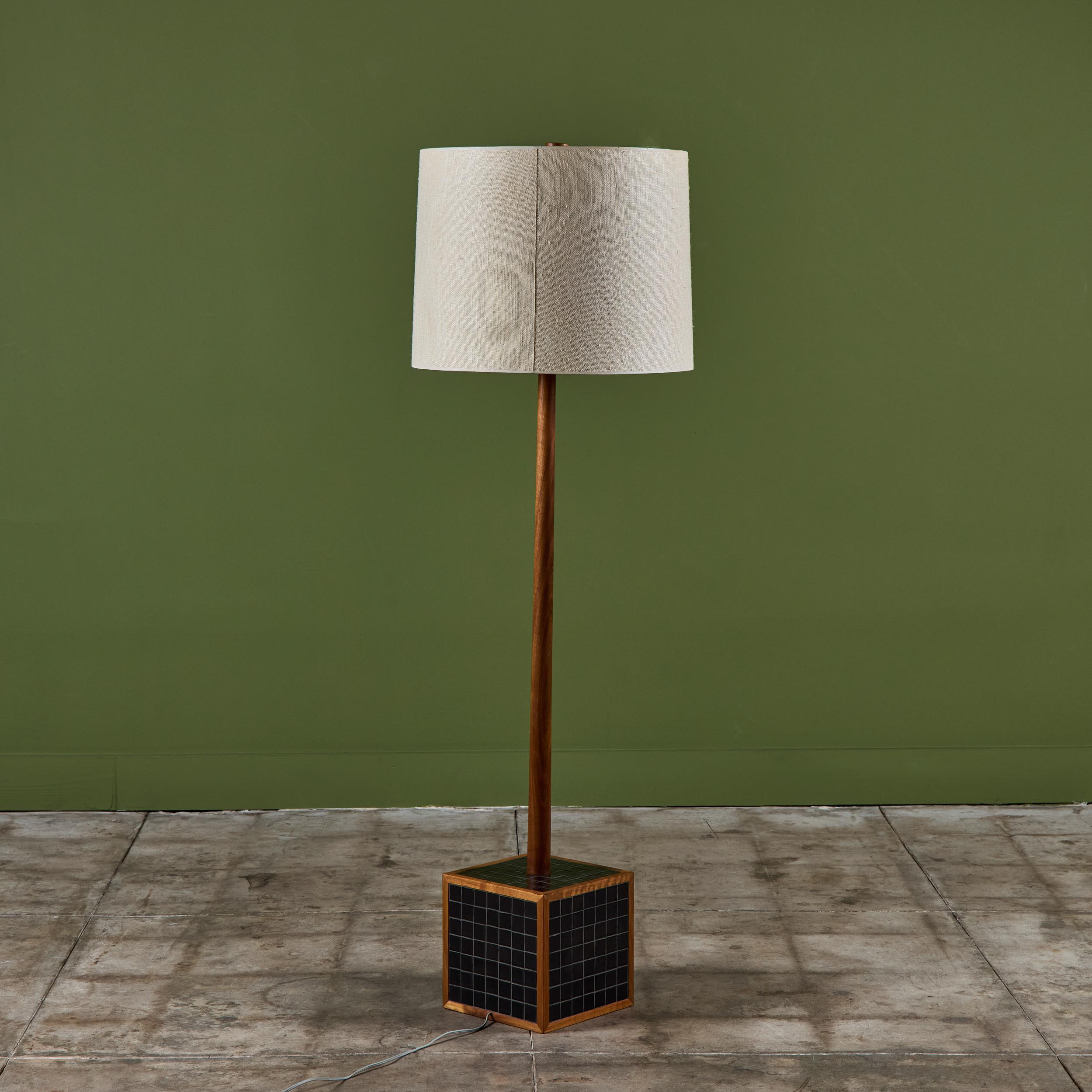 Walnut Gordon & Jane Martz Block Floor Lamp with Black Tile Inlay for Marshall Studios For Sale