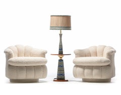 Gordon & Jane Martz Blue Glazed Ceramic & Walnut Floor Lamp, circa 1955