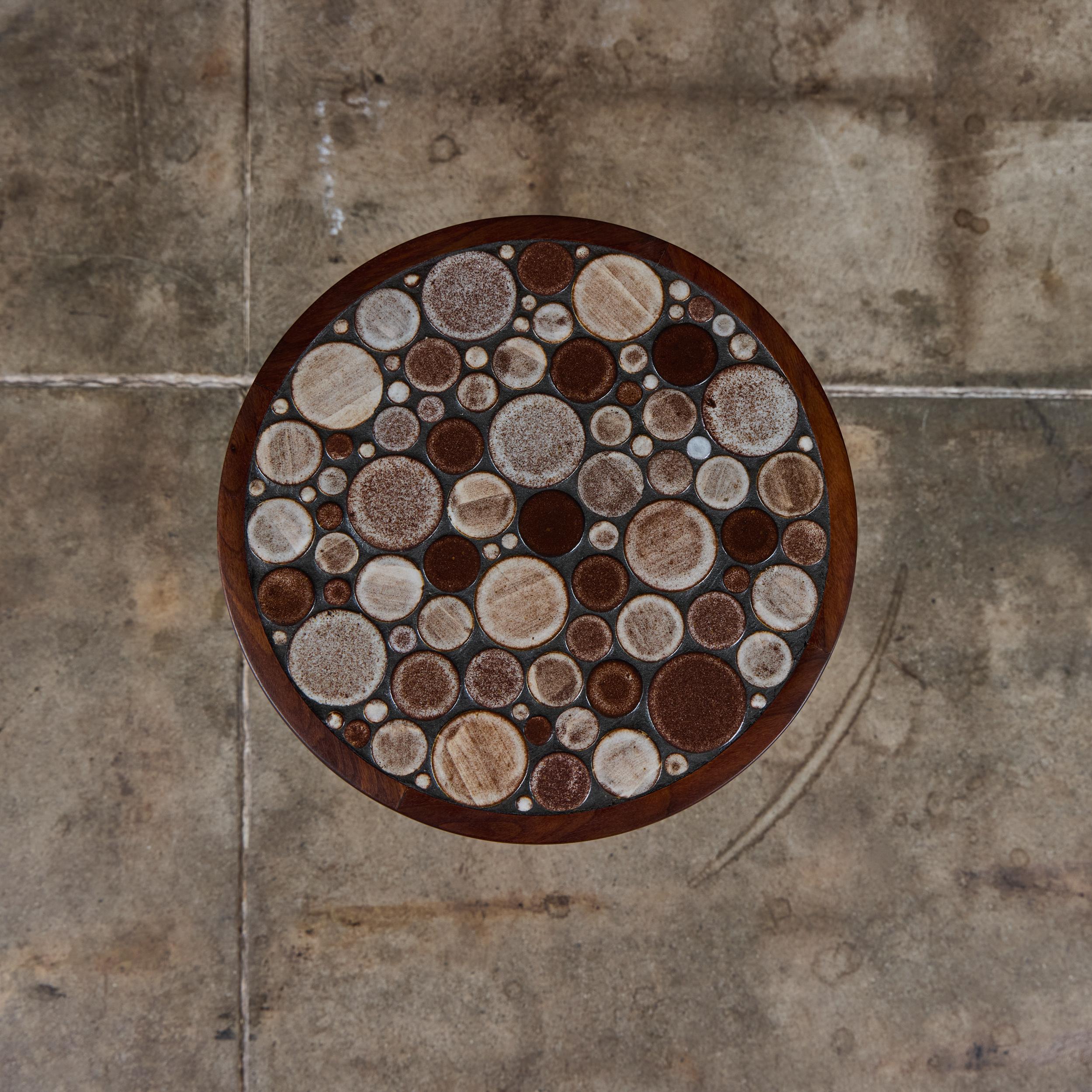 Mid-Century Modern Gordon & Jane Martz Brown Speckle Glazed Mosaic Tile Drink Table For Sale