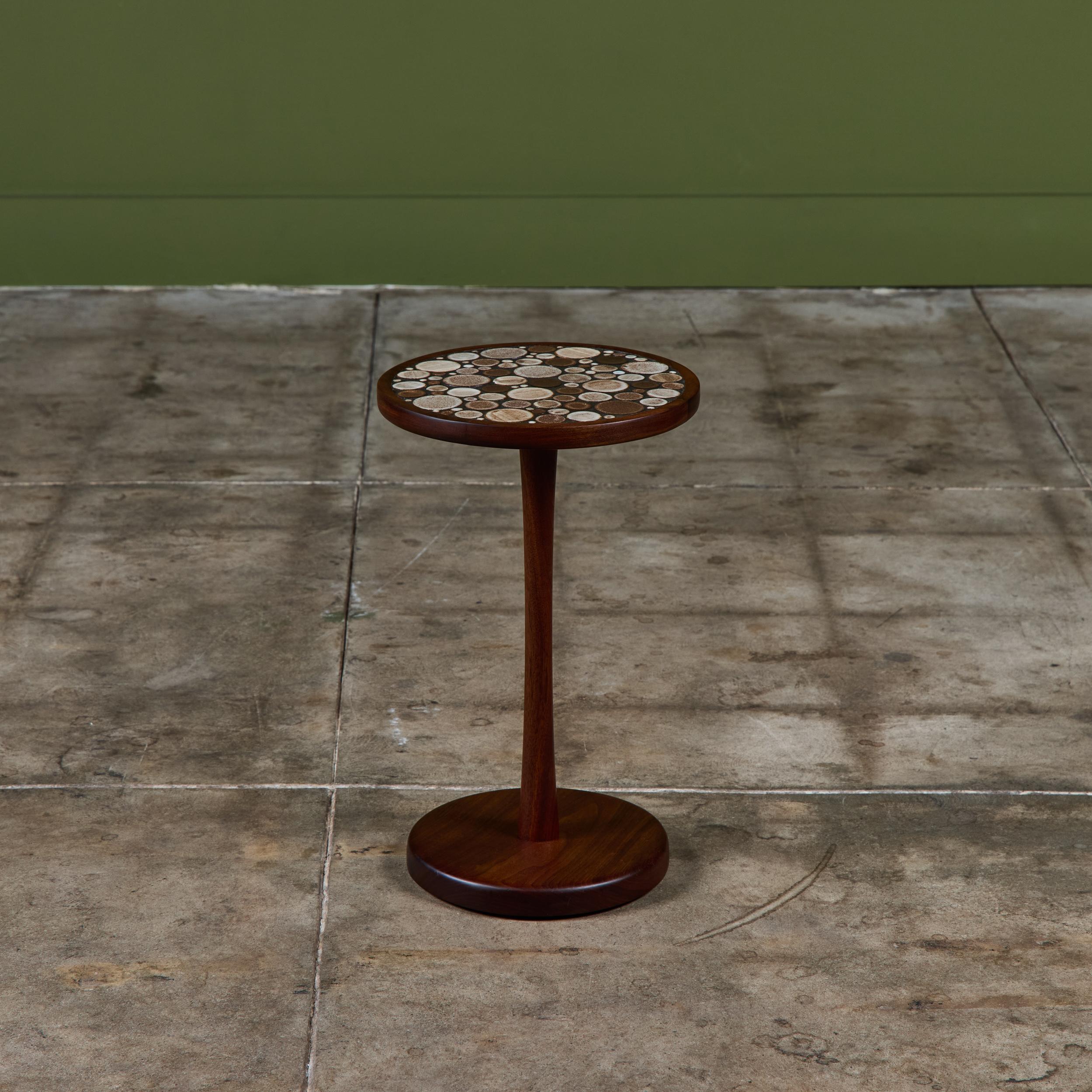 Ceramic Gordon & Jane Martz Brown Speckle Glazed Mosaic Tile Drink Table For Sale