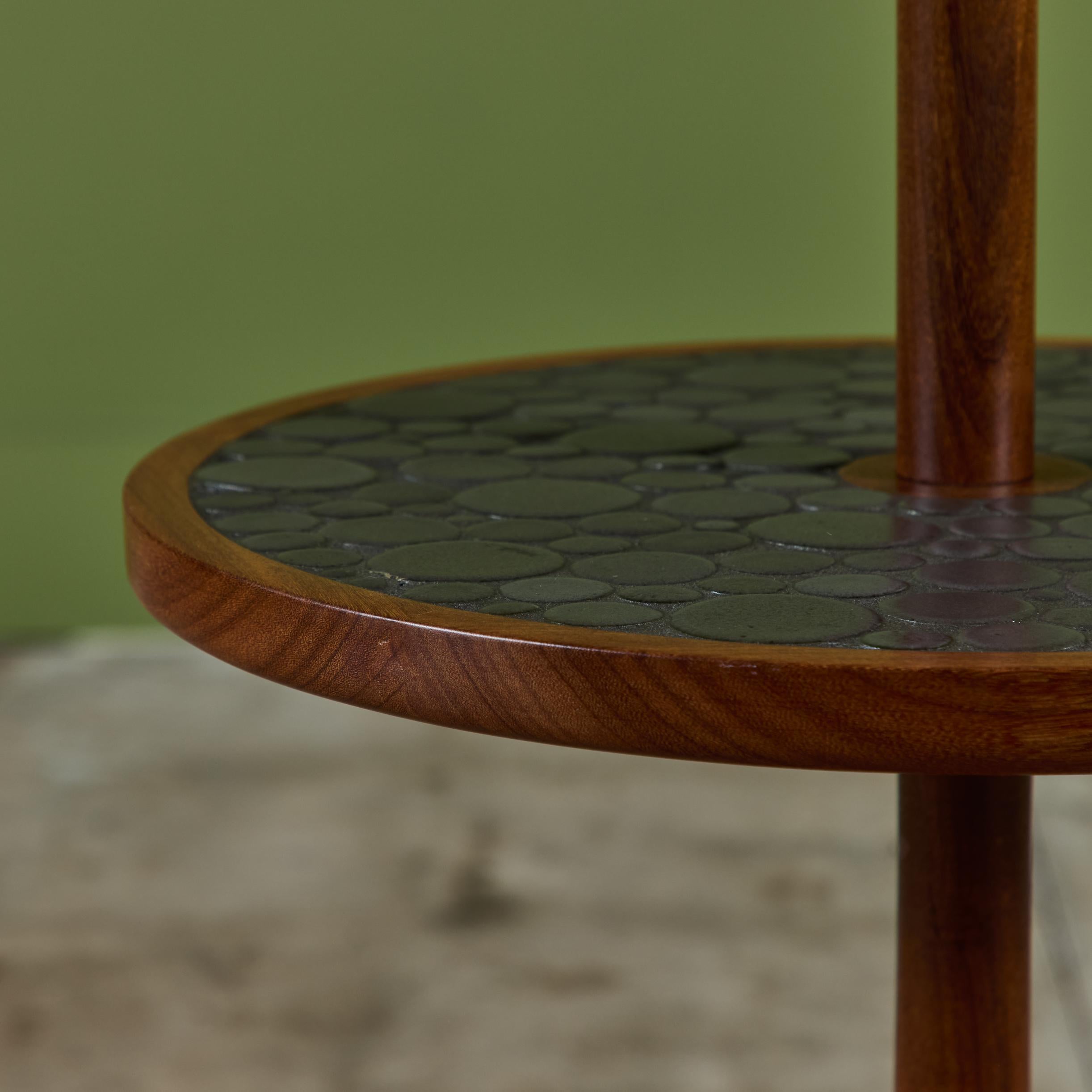 Mid-Century Modern Gordon & Jane Martz Floor Lamp with Black Coin Tile Mosaic Side Table For Sale