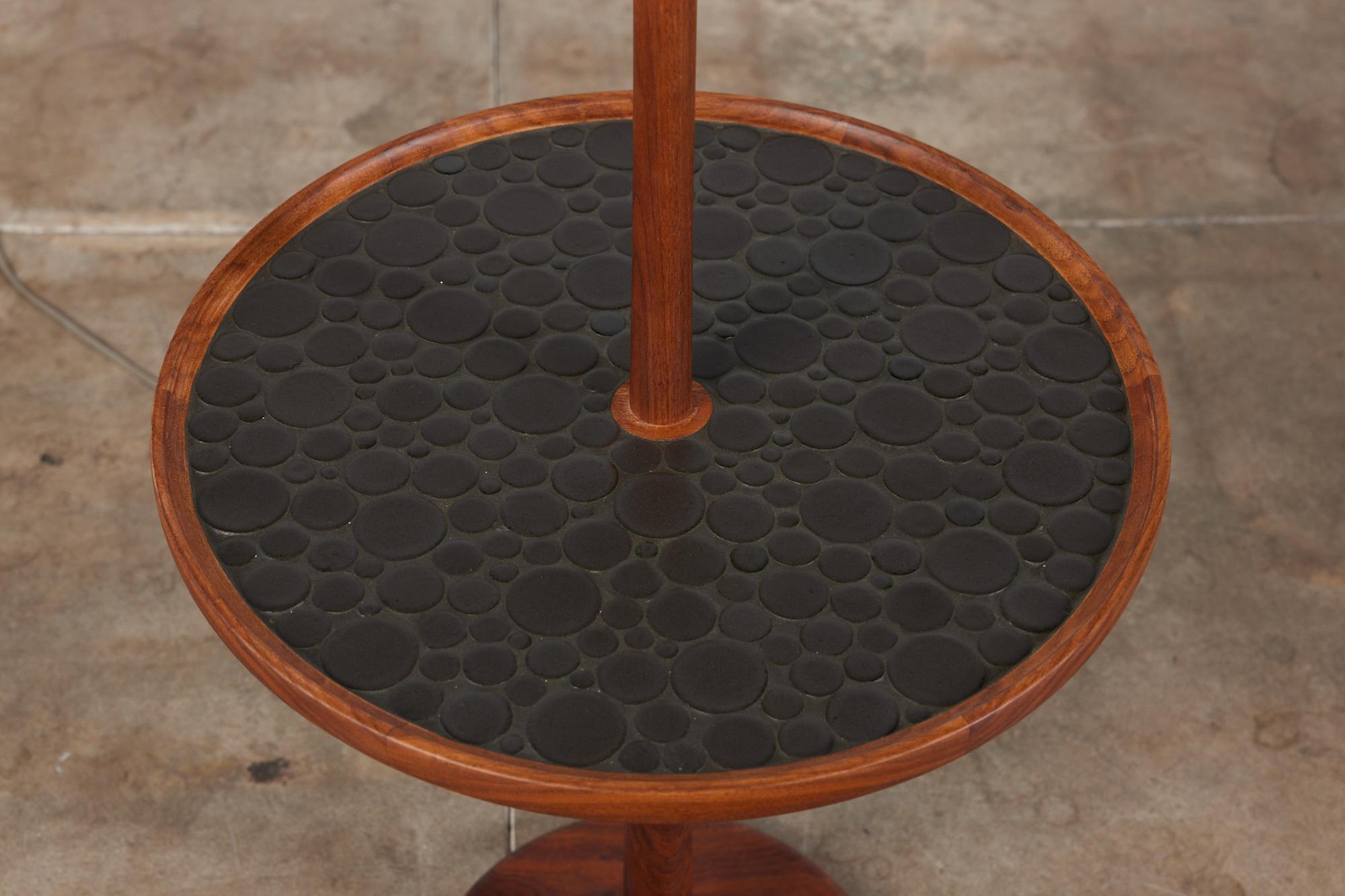 Gordon & Jane Martz Floor Lamp with Black Coin Tile Mosaic Side Table In Excellent Condition In Los Angeles, CA