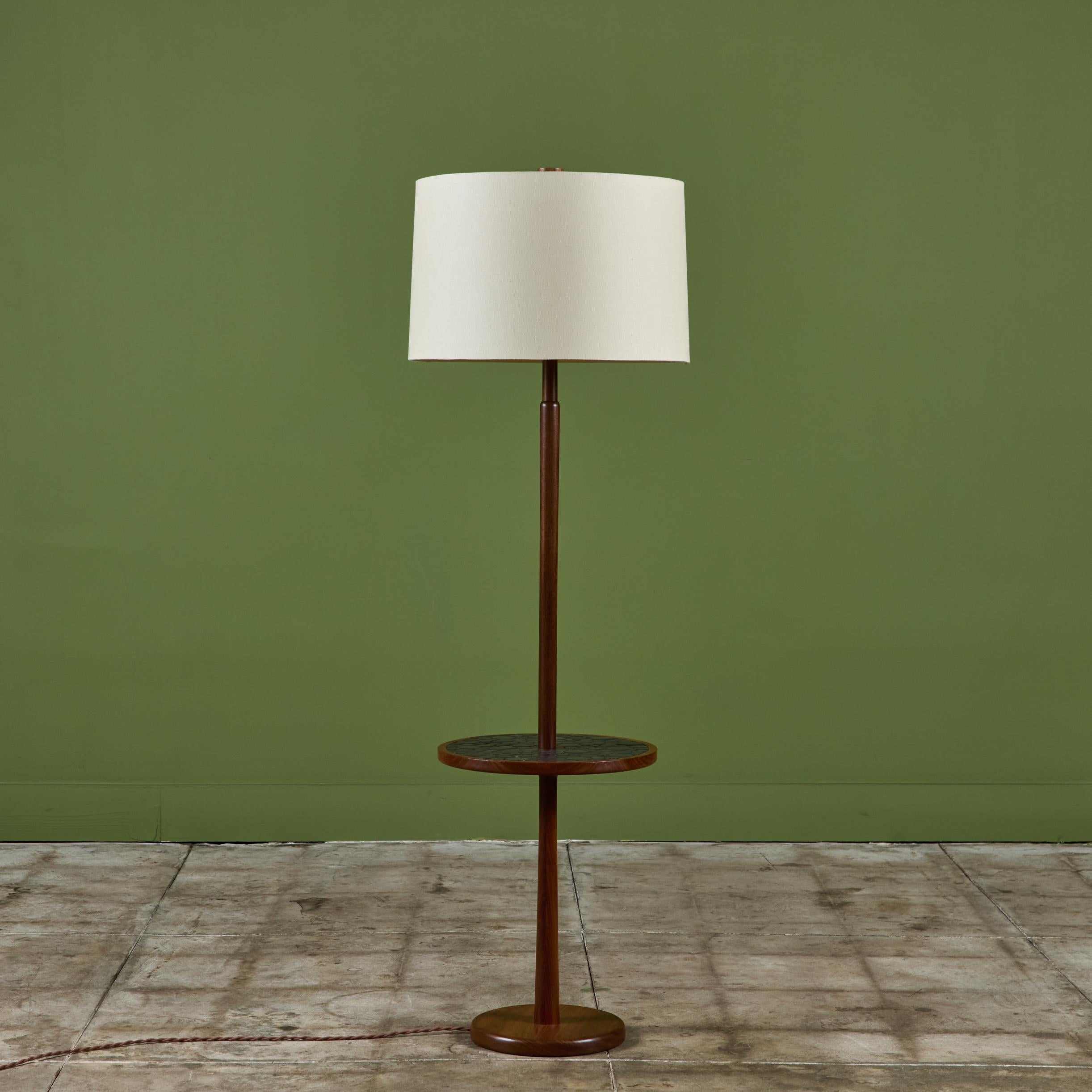Ceramic Gordon & Jane Martz Floor Lamp with Black Coin Tile Mosaic Side Table For Sale