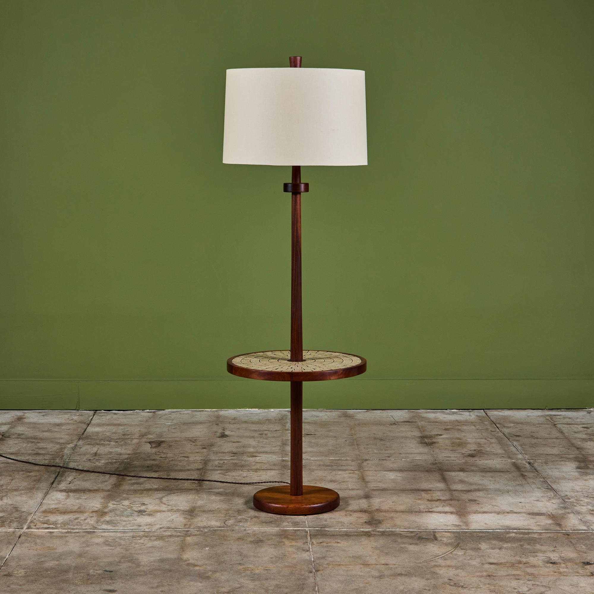 American Gordon & Jane Martz Floor Lamp with Tan Speckle Glazed Square Mosaic Side Table For Sale