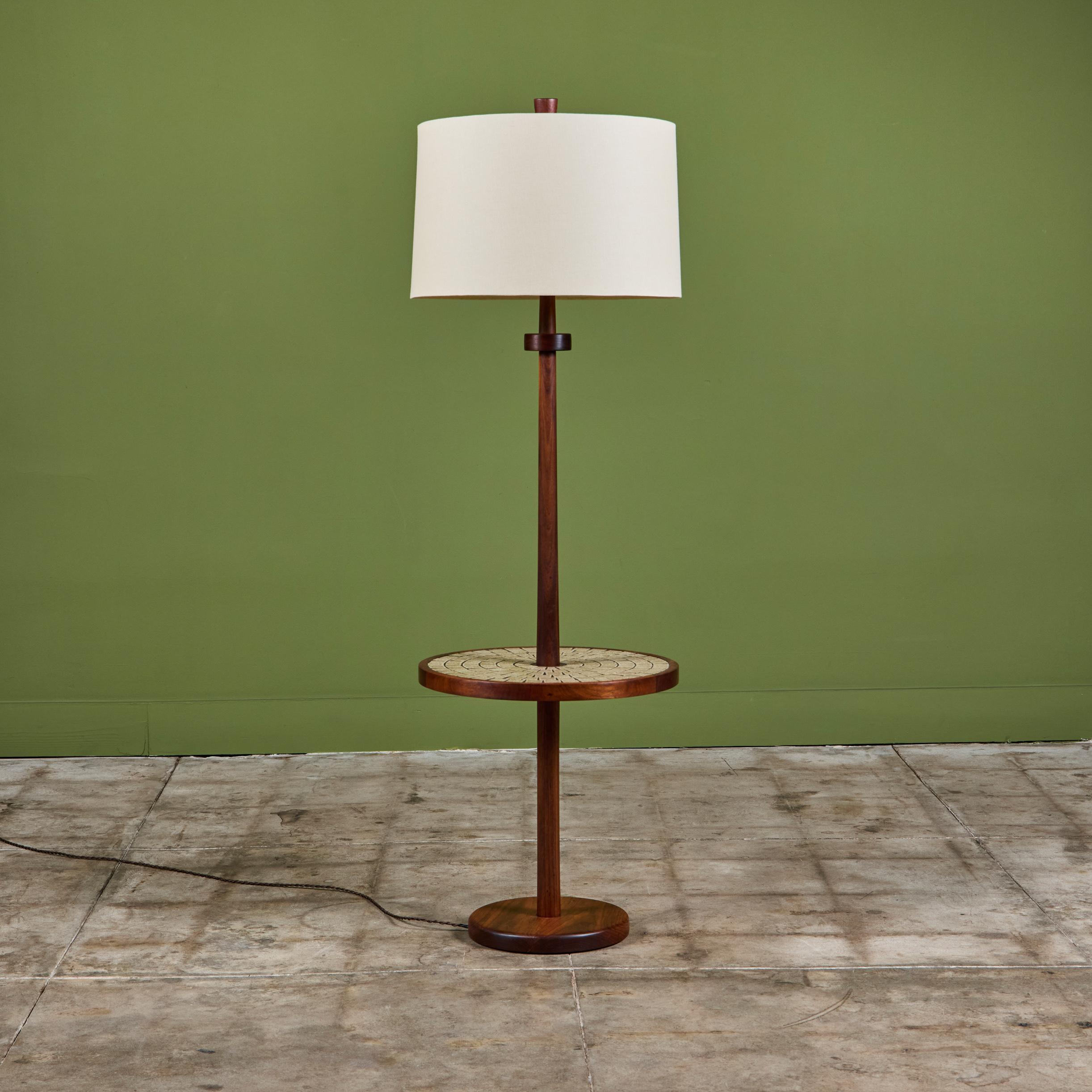 Gordon & Jane Martz Floor Lamp with Tan Speckle Glazed Square Mosaic Side Table In Good Condition For Sale In Los Angeles, CA