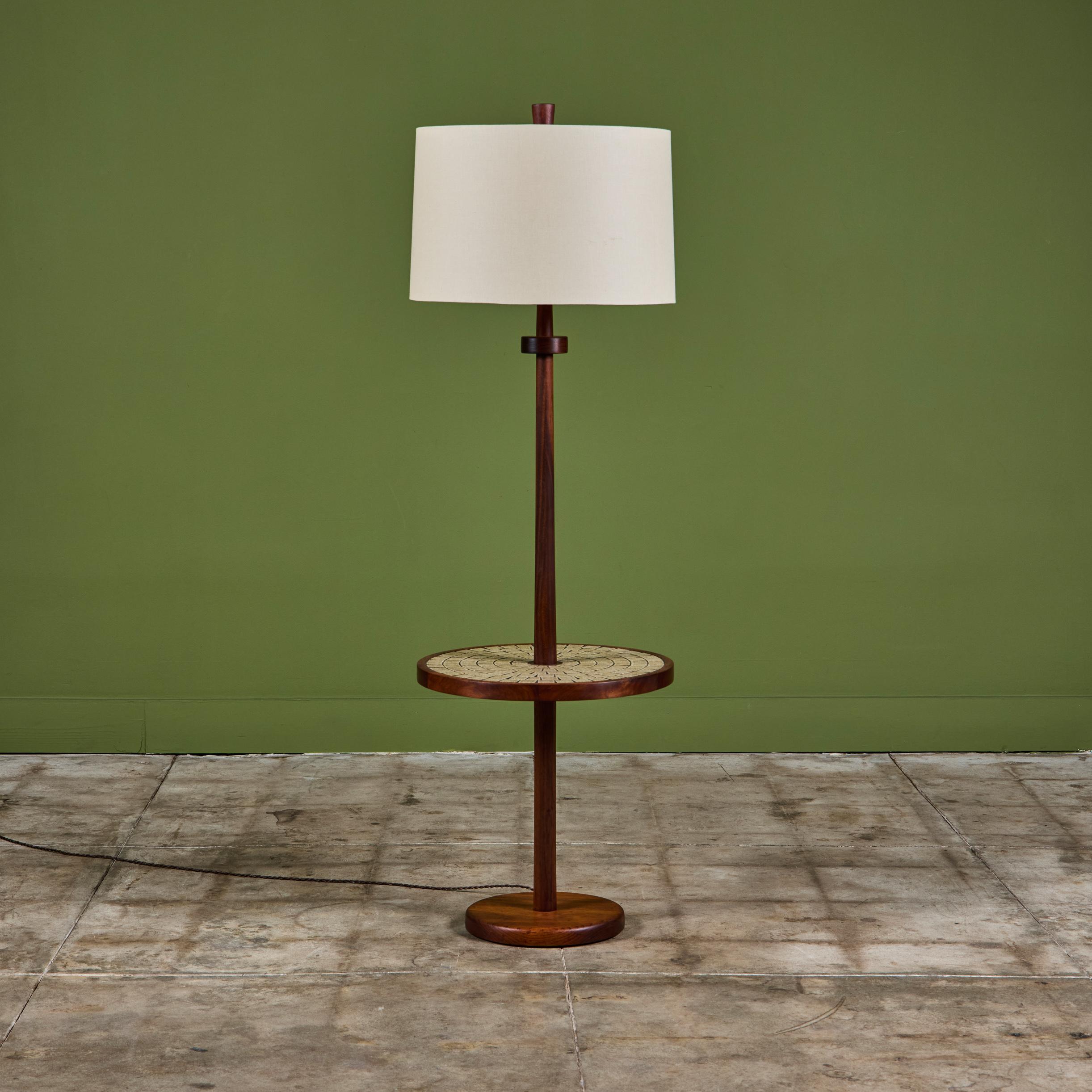 Ceramic Gordon & Jane Martz Floor Lamp with Tan Speckle Glazed Square Mosaic Side Table For Sale