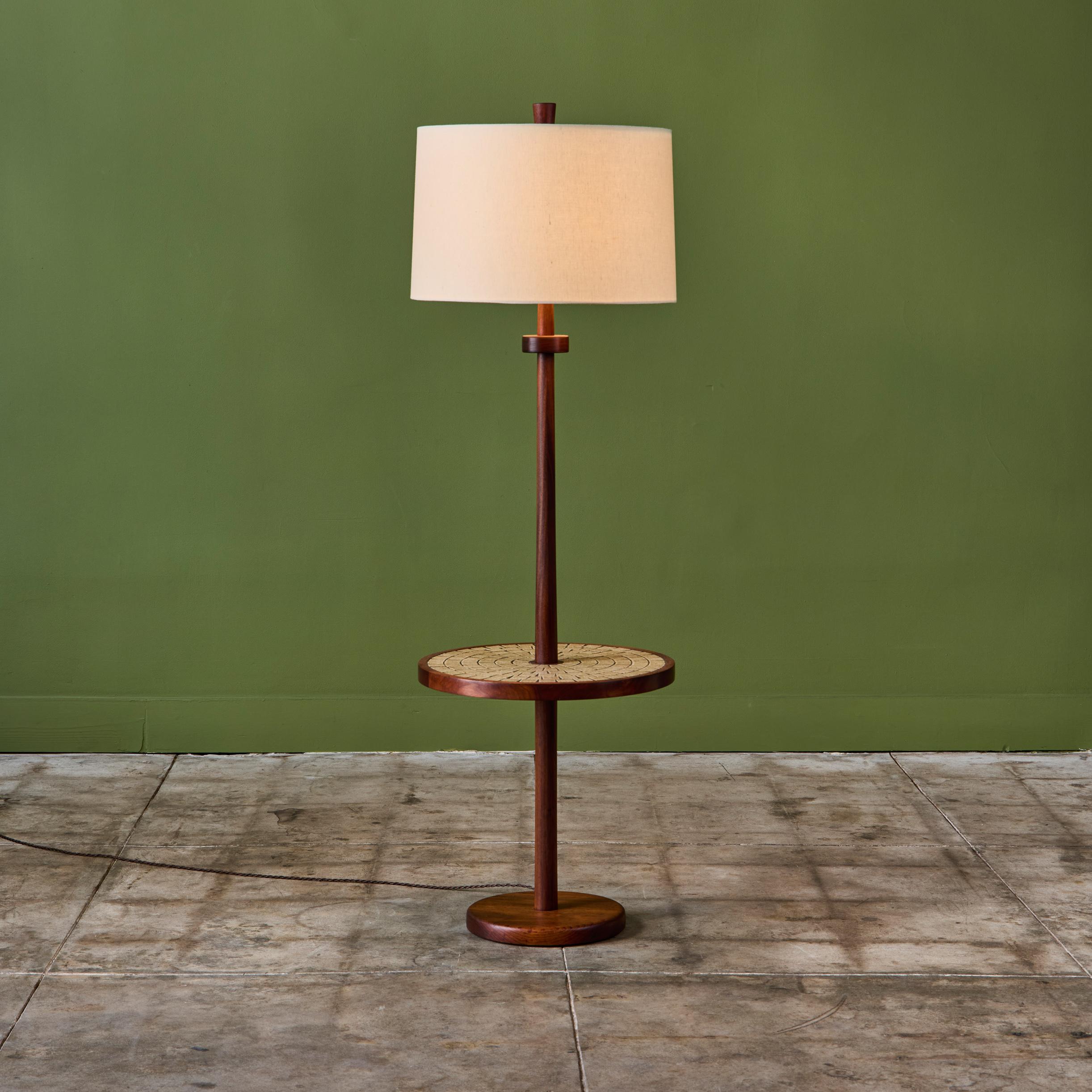 Gordon & Jane Martz Floor Lamp with Tan Speckle Glazed Square Mosaic Side Table For Sale 1