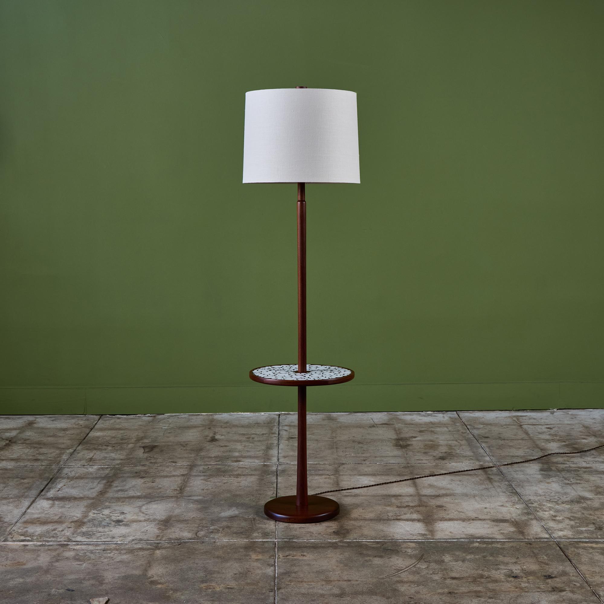 Mid-Century Modern Gordon & Jane Martz Floor Lamp with White Coin Tile Mosaic Side Table For Sale