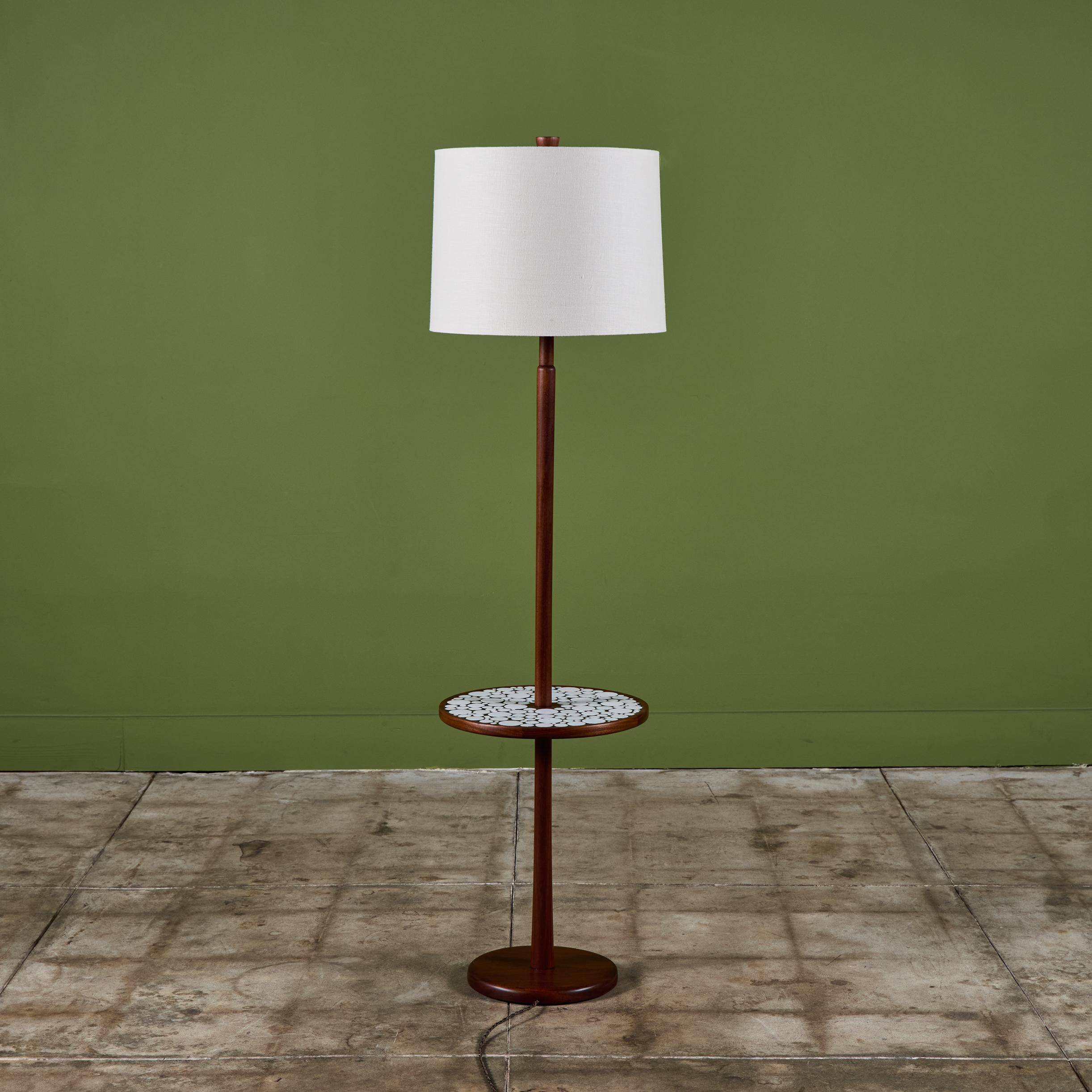 American Gordon & Jane Martz Floor Lamp with White Coin Tile Mosaic Side Table For Sale