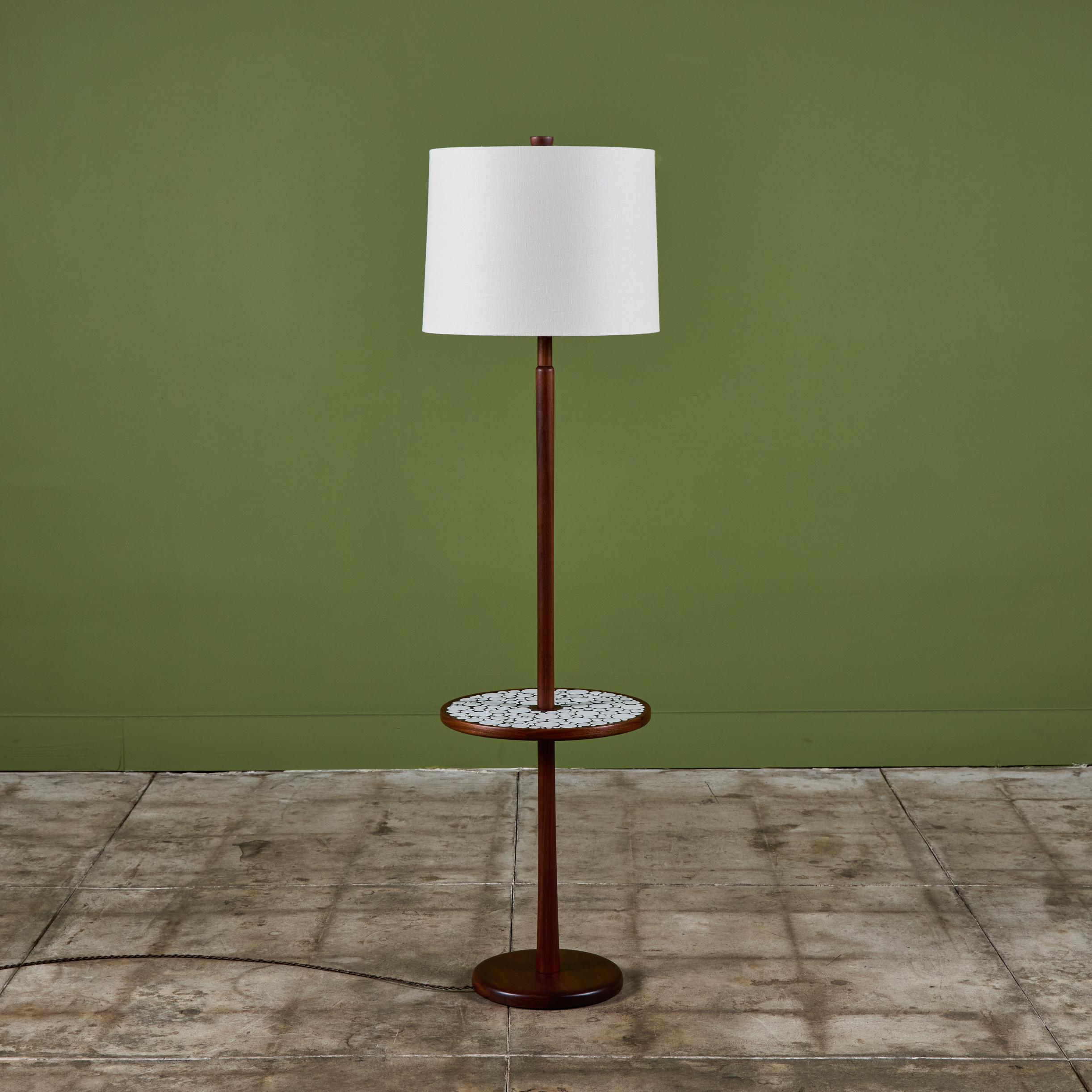 Gordon & Jane Martz Floor Lamp with White Coin Tile Mosaic Side Table In Excellent Condition For Sale In Los Angeles, CA