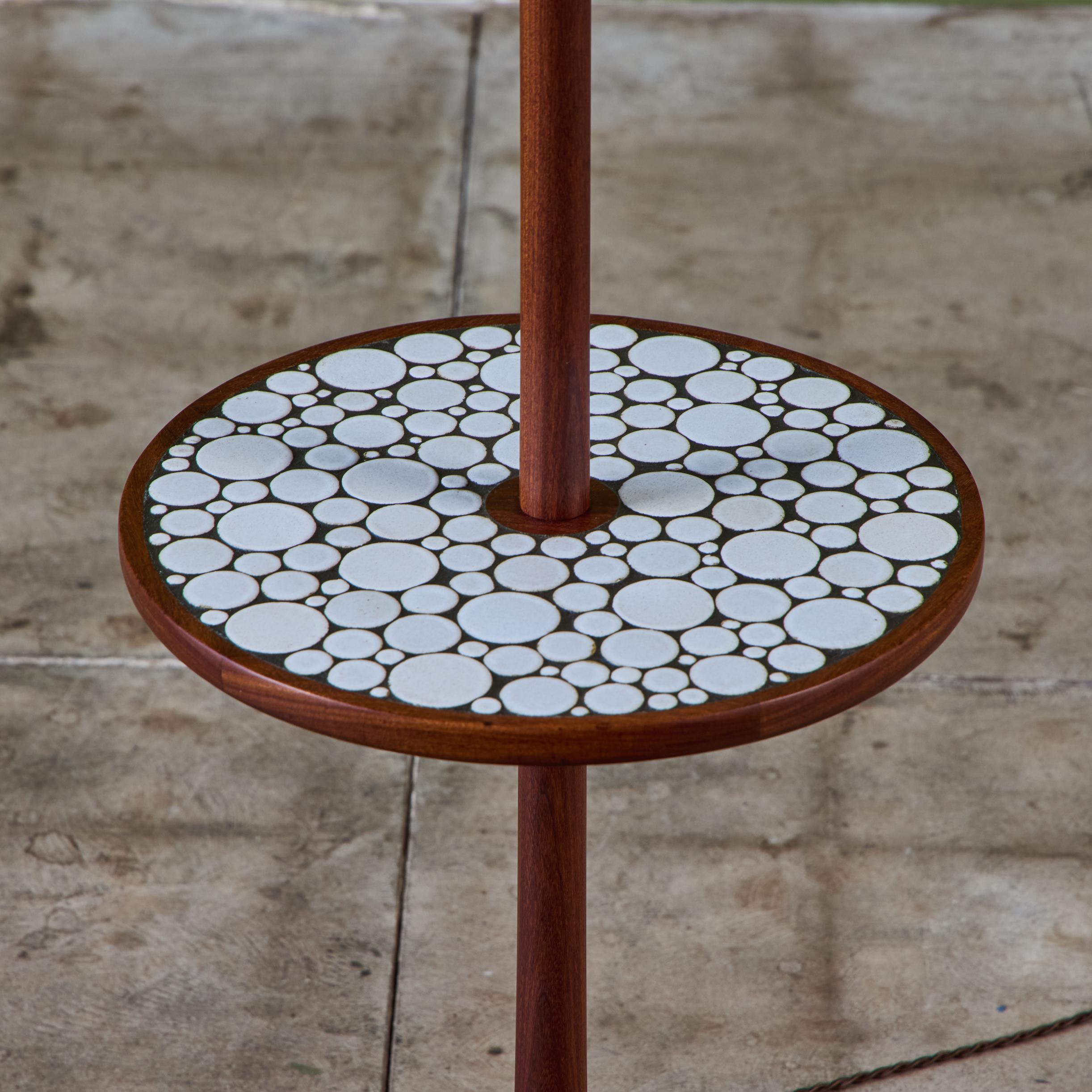 Ceramic Gordon & Jane Martz Floor Lamp with White Coin Tile Mosaic Side Table For Sale