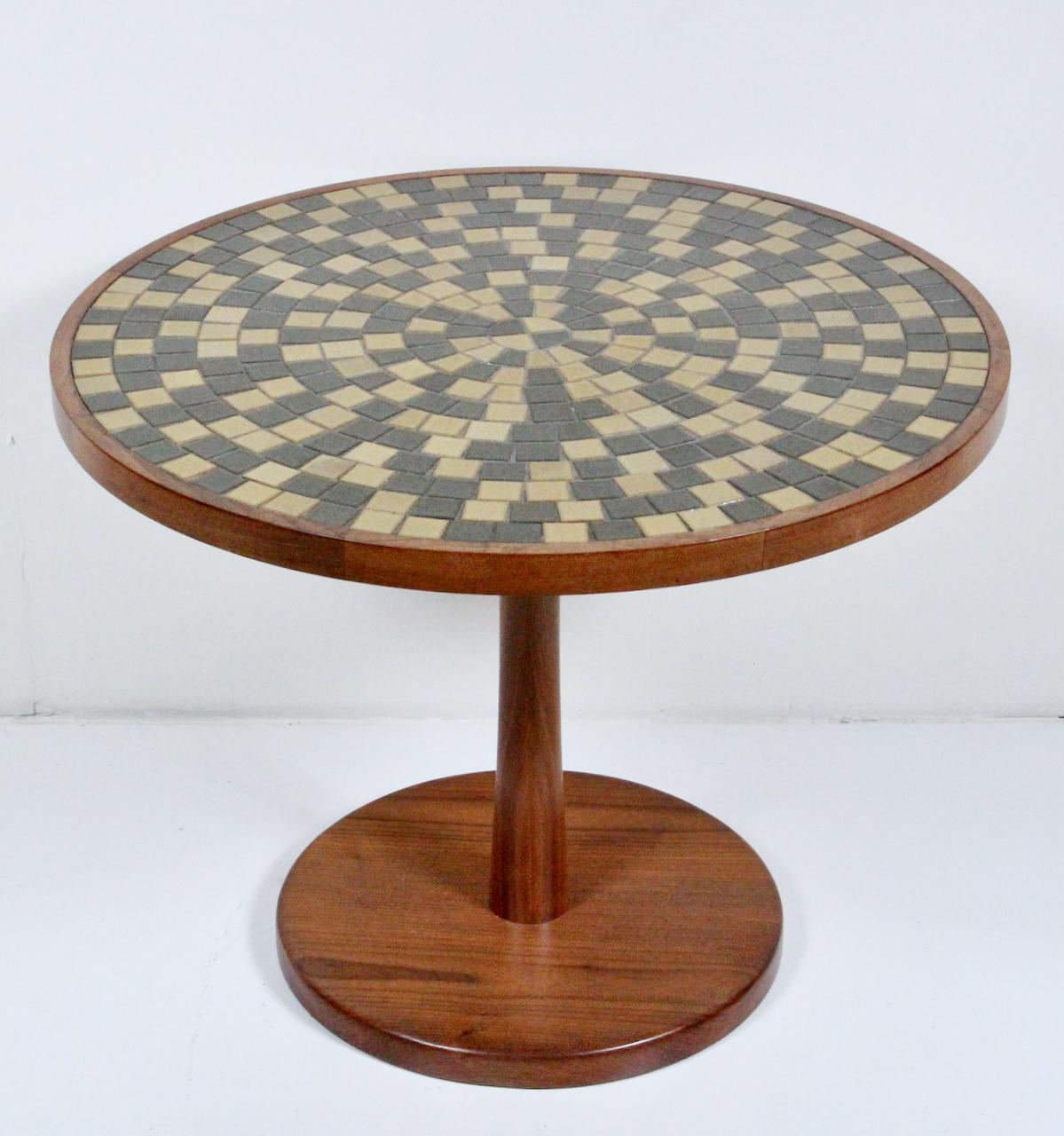 American Gordon & Jane Martz for Marshall Studios Walnut and Tile Pedestal Table, C. 1960