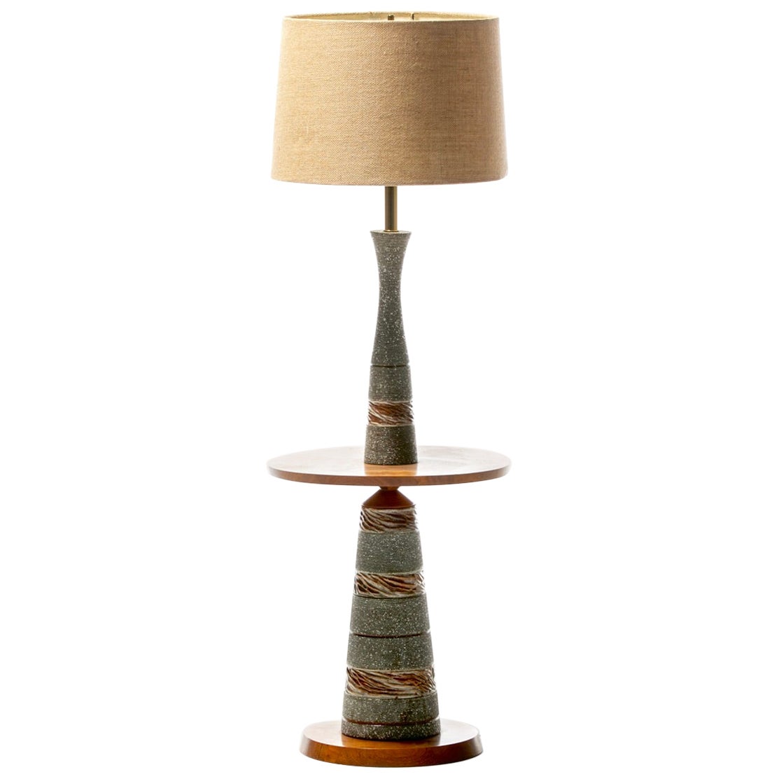 Lampadaire Gordon &amp;amp; Jane Martz en céramique émaillée marron-gris et noyer, vers 1955 en vente