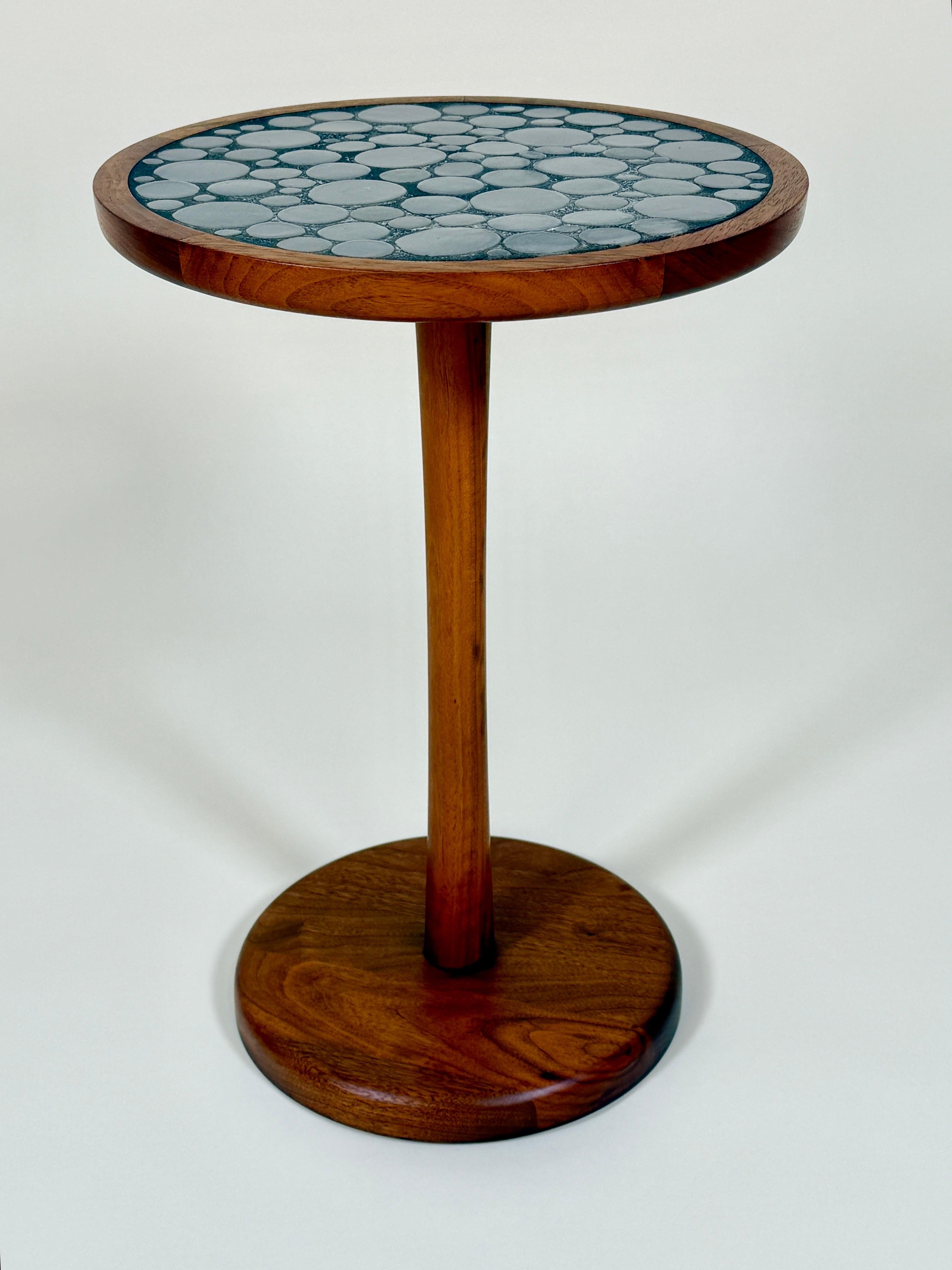 American Gordon & Jane Martz Gray Coin Tile Mosaic Side Table For Sale