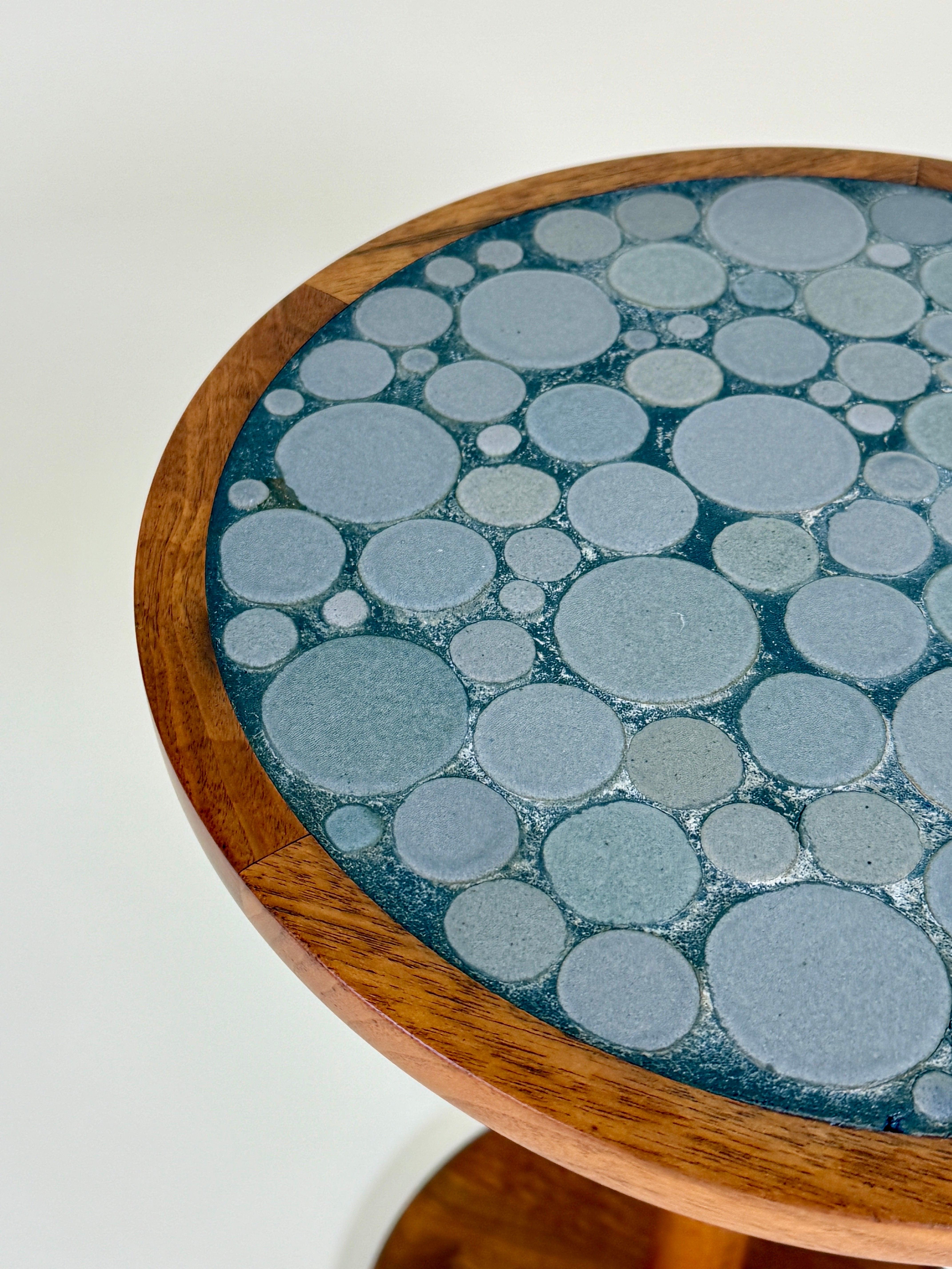 Gordon & Jane Martz Gray Coin Tile Mosaic Side Table For Sale 1