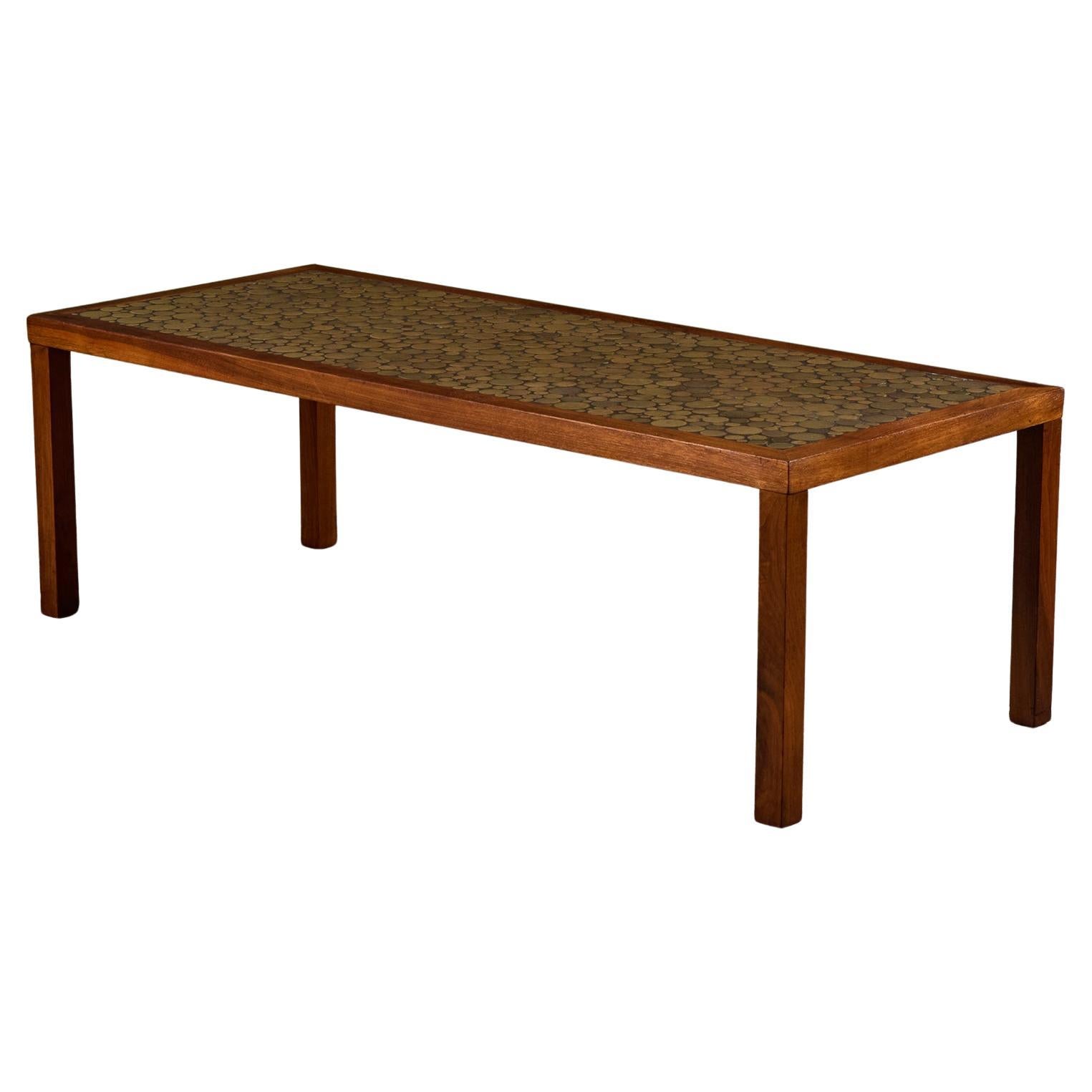 Gordon & Jane Martz Green Speckle Glazed Coin Tile Coffee Table