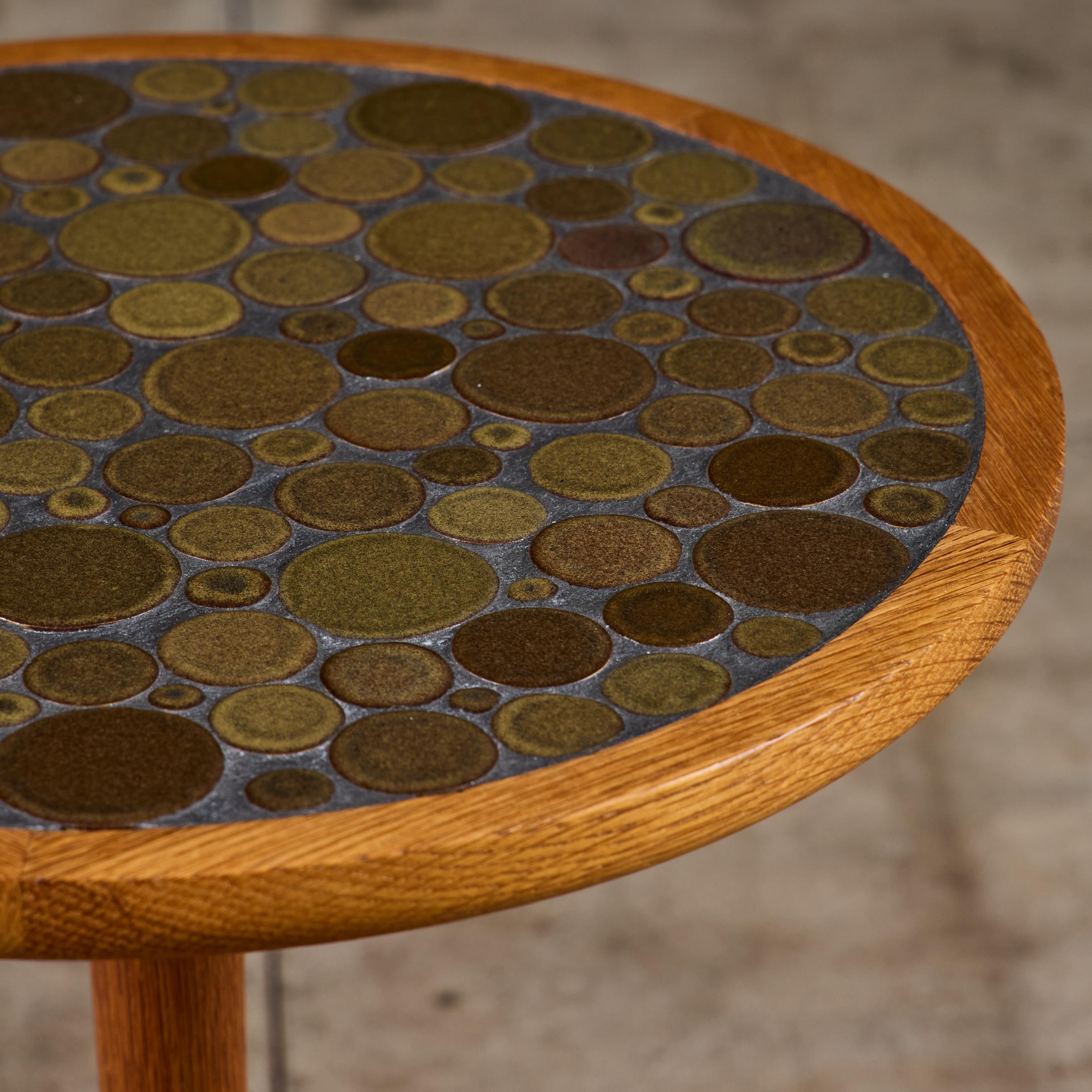 Gordon & Jane Martz Grün gesprenkelte glasierte Münzfliese Mosaik Beistelltisch (Moderne der Mitte des Jahrhunderts) im Angebot