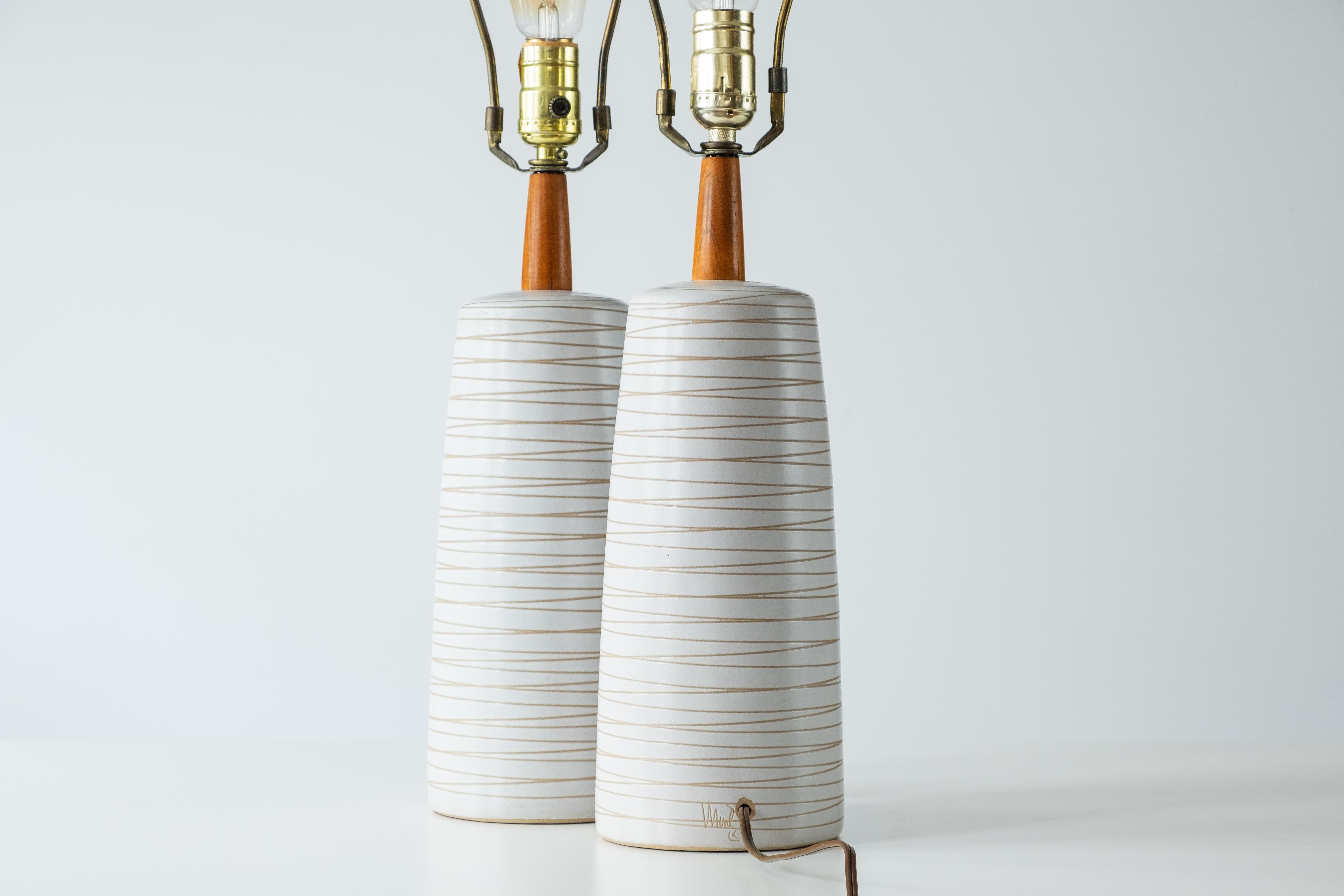 Gordon & Jane Martz / Marshall Studios Ceramic Pottery Table Lamps, White Glaze 2