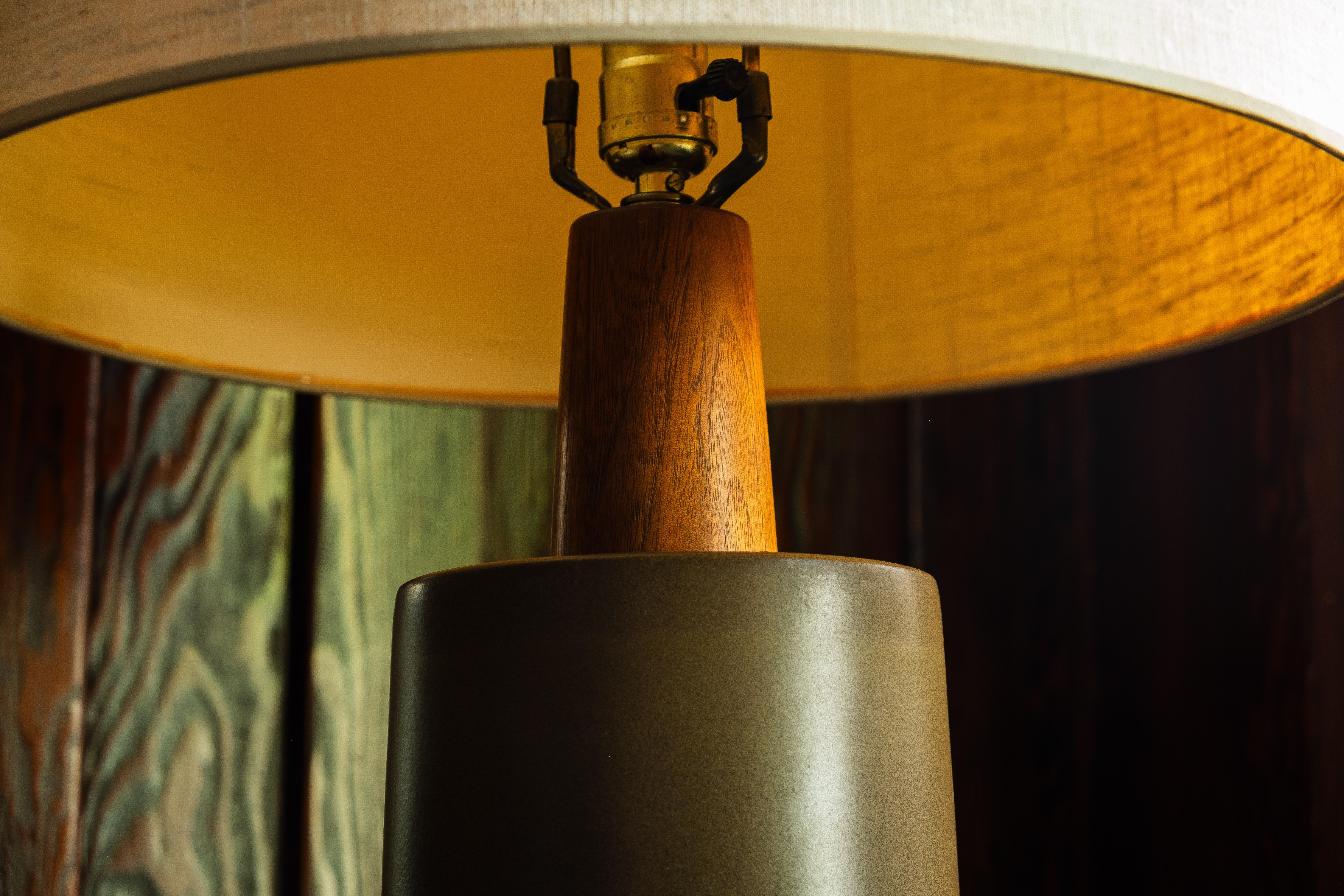 Gordon & Jane Martz / Marshall Studios Ceramic Table Lamp Green w Incised Stripe 3