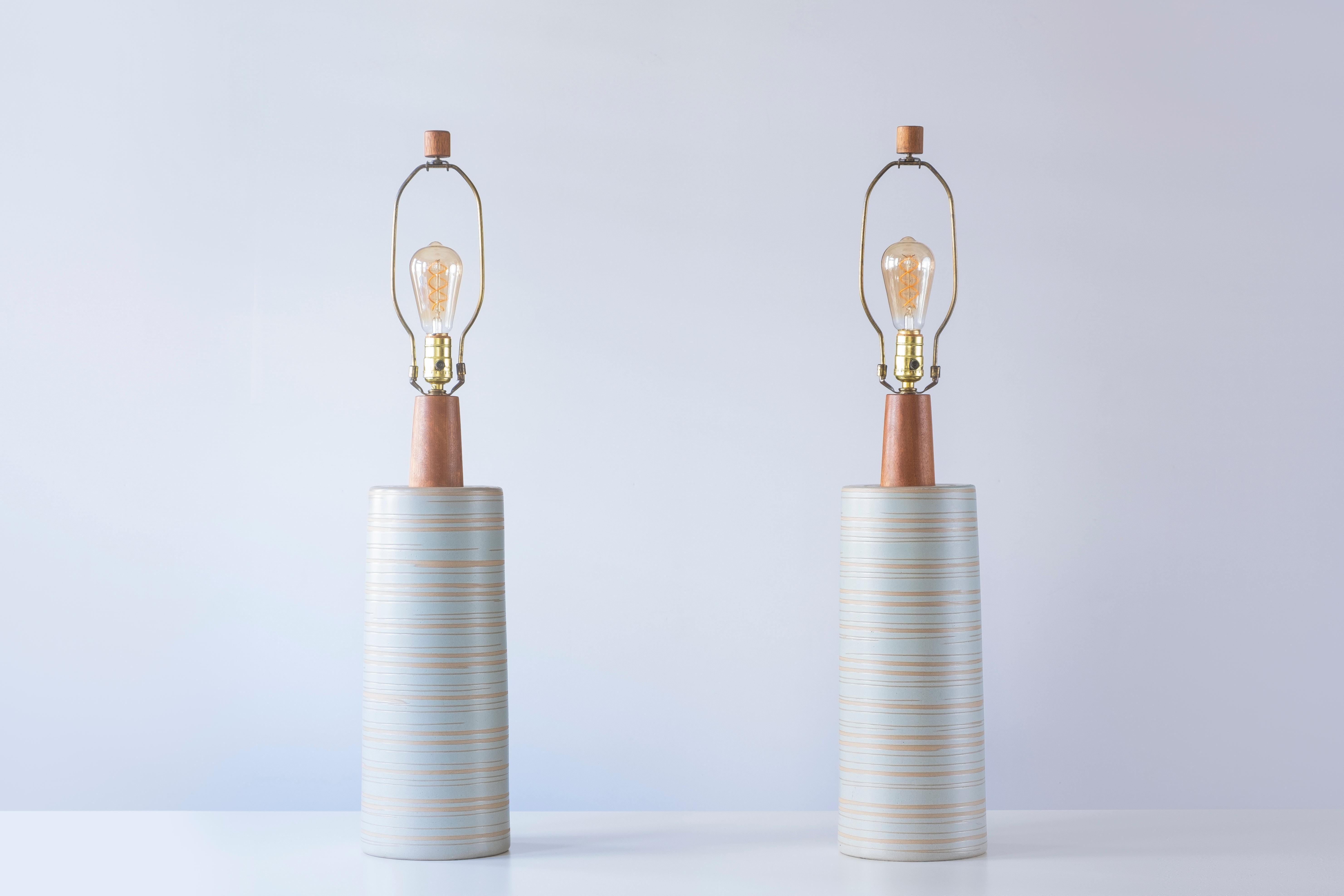 Glazed Gordon & Jane Martz / Marshall Studios Ceramic Table Lamps, Blue Swirl