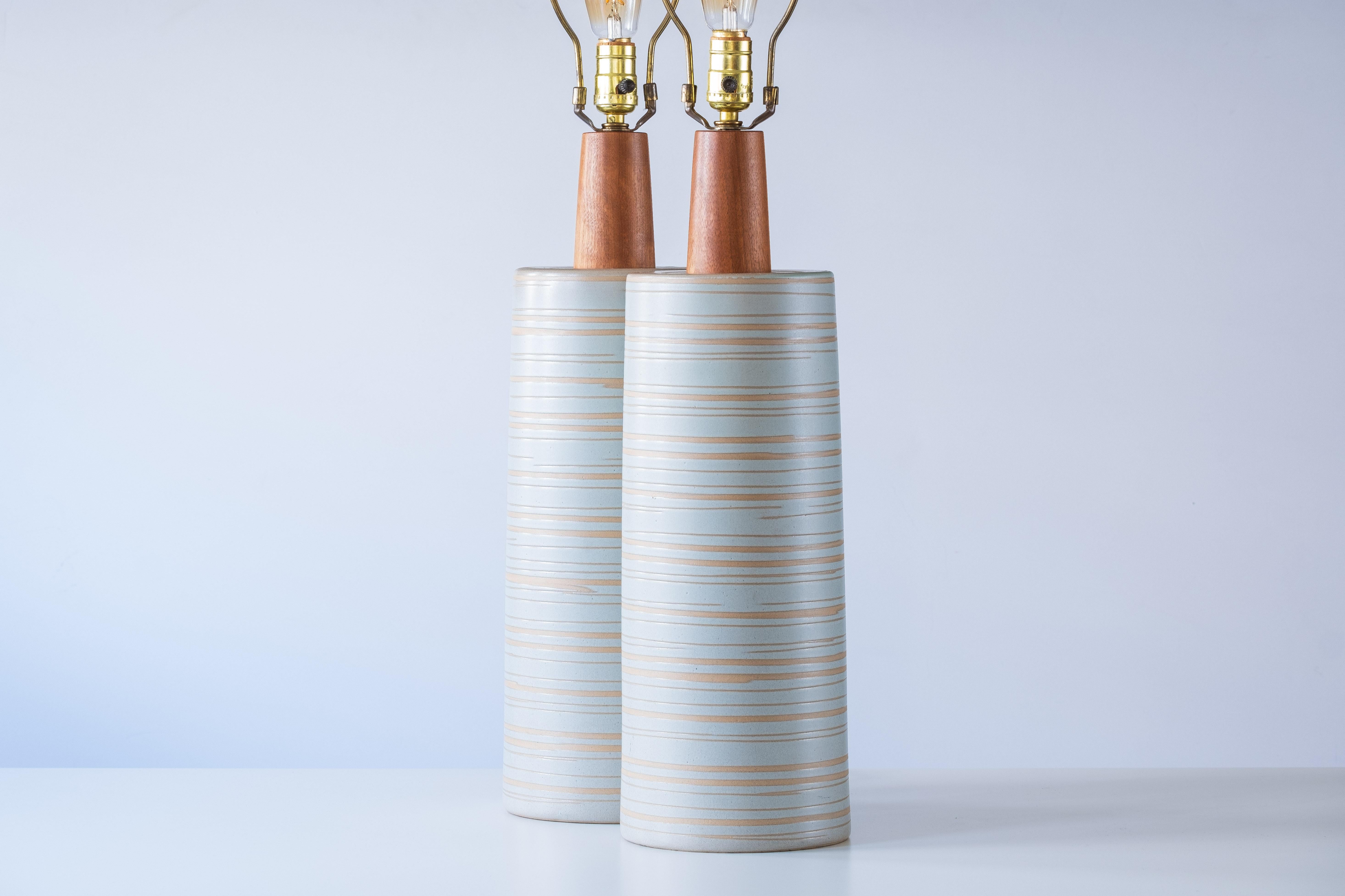Mid-20th Century Gordon & Jane Martz / Marshall Studios Ceramic Table Lamps, Blue Swirl