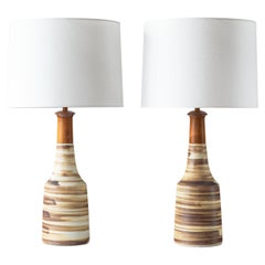 Gordon & Jane Martz / Marshall Studios Ceramic Table Lamps, Brown / White Swirl
