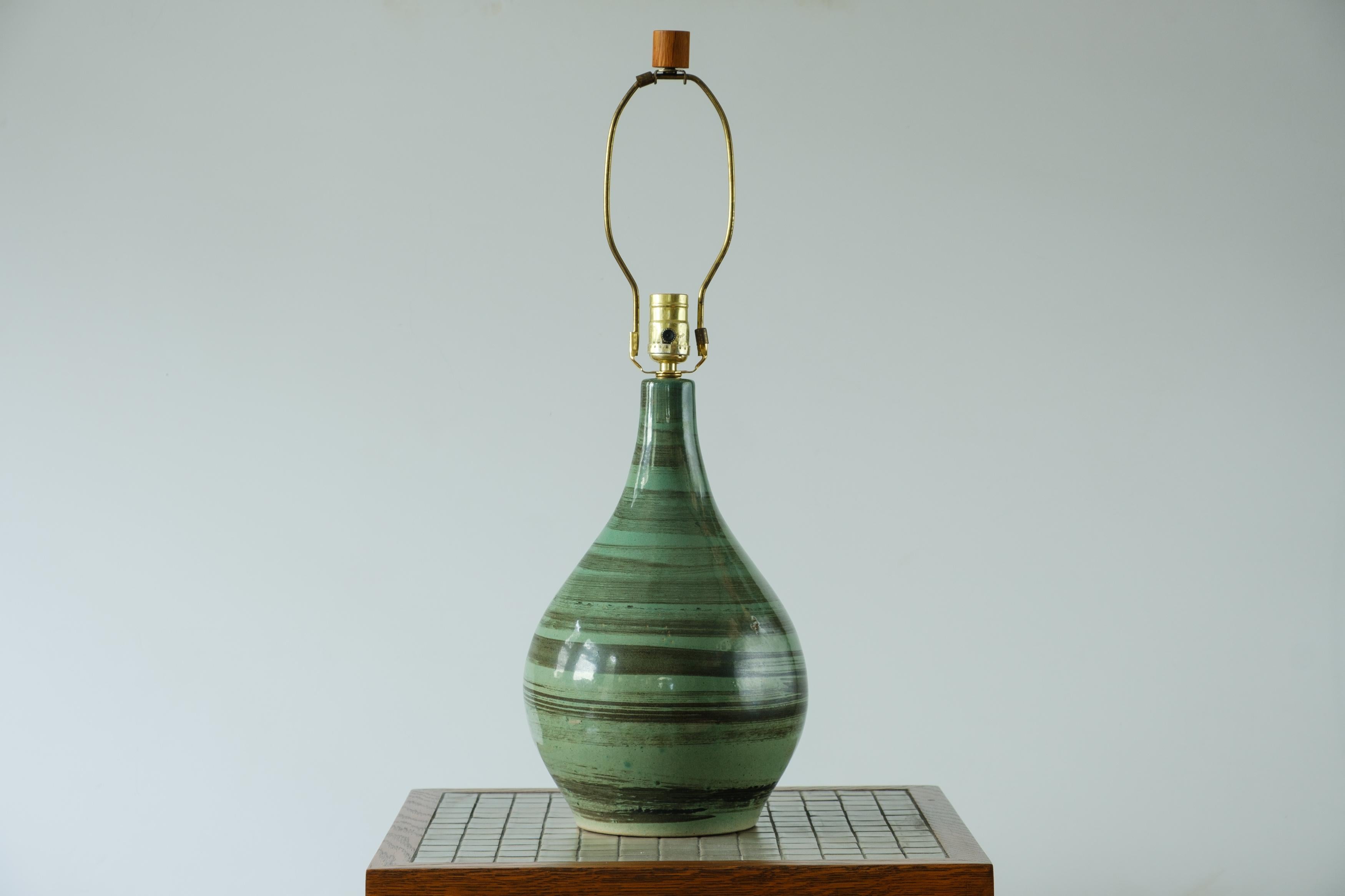 Mid-Century Modern Gordon & Jane Martz / Marshall Studios Ceramic Table Lamps, Green Swirl Glaze