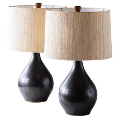 Gordon & Jane Martz / Marshall Studios Ceramic Table Lamps, Gunmetal Black Glaze
