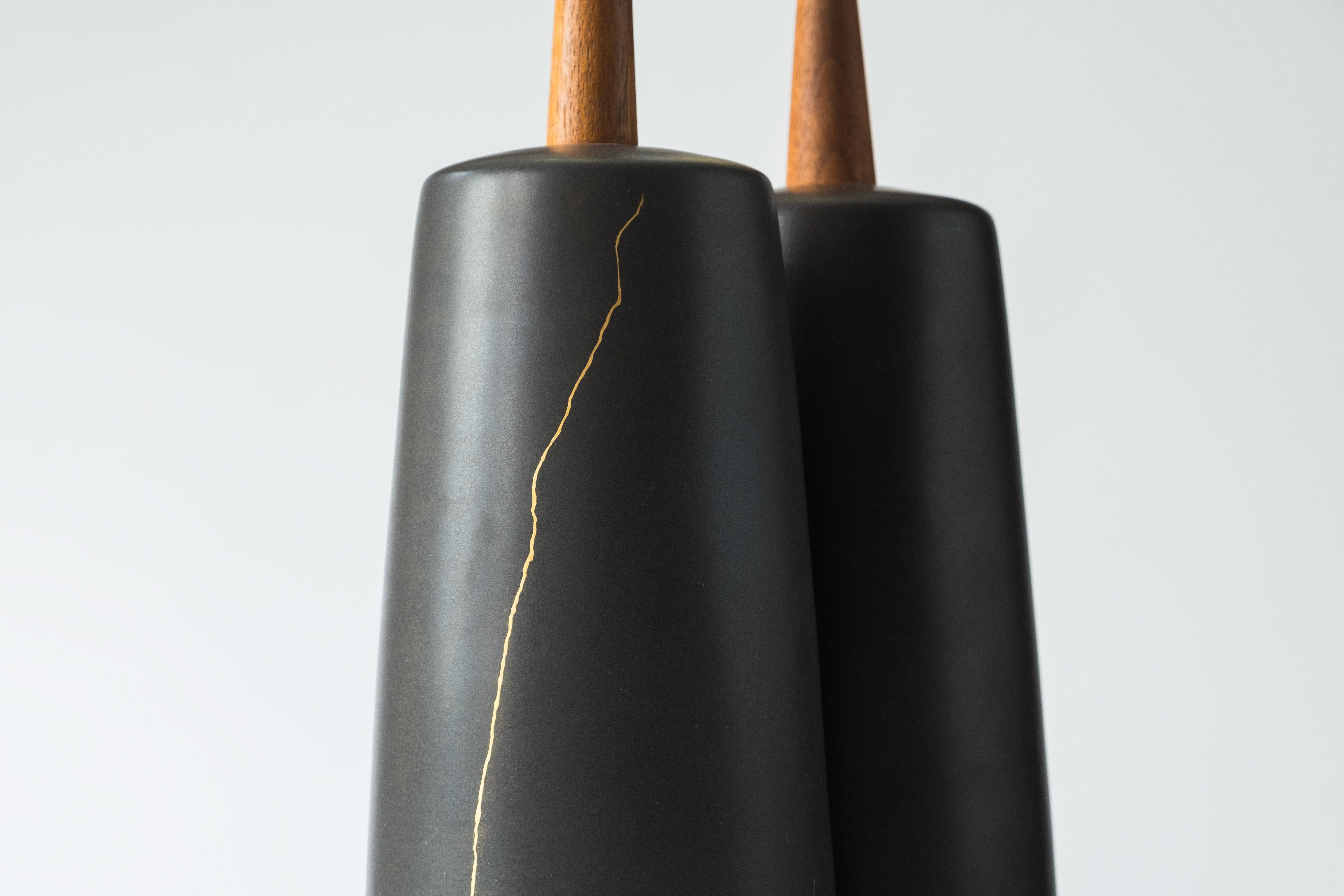 Gordon & Jane Martz / Marshall Studios Ceramic Table Lamps, Matte Black Glaze 2
