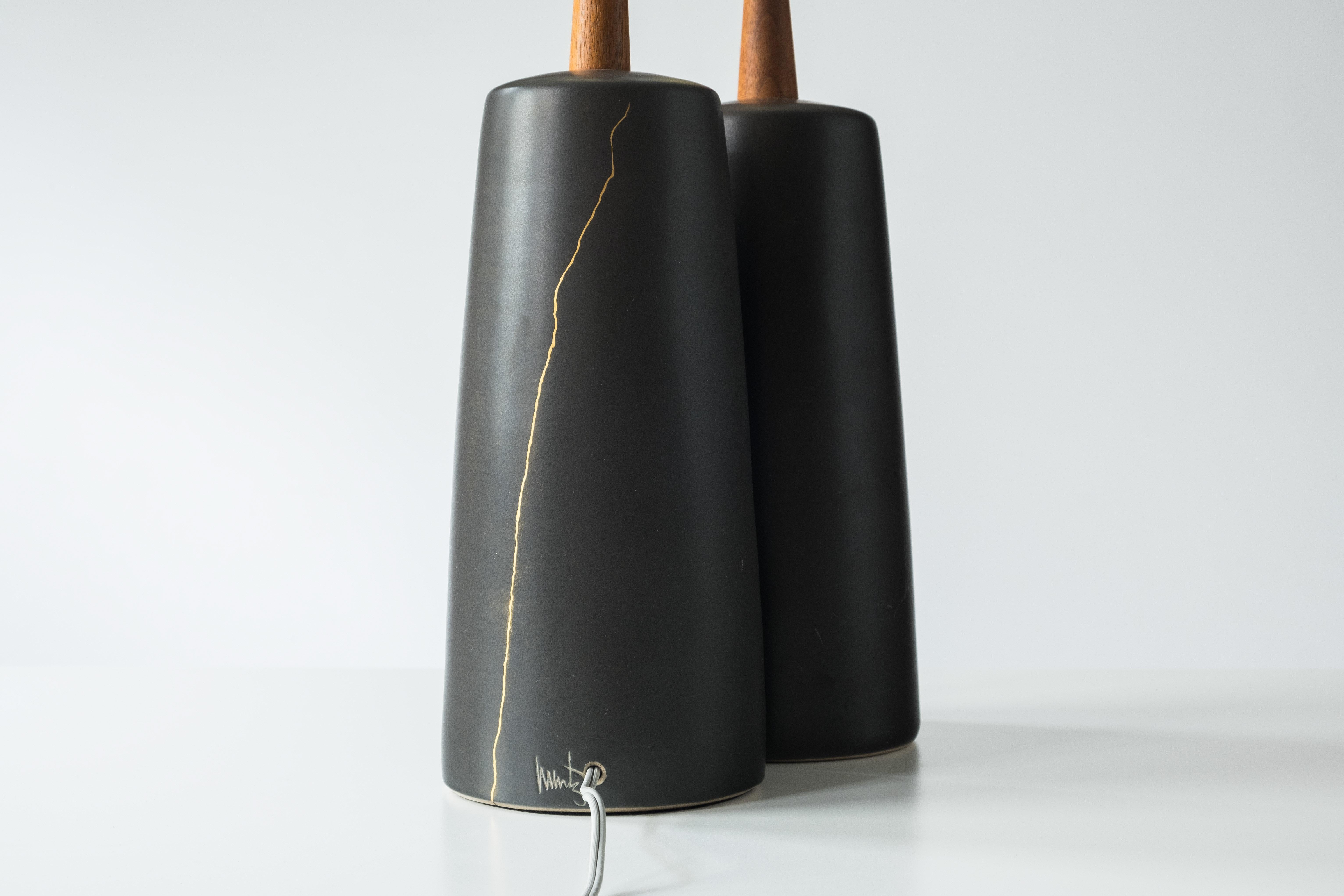 Gordon & Jane Martz / Marshall Studios Ceramic Table Lamps, Matte Black Glaze 3