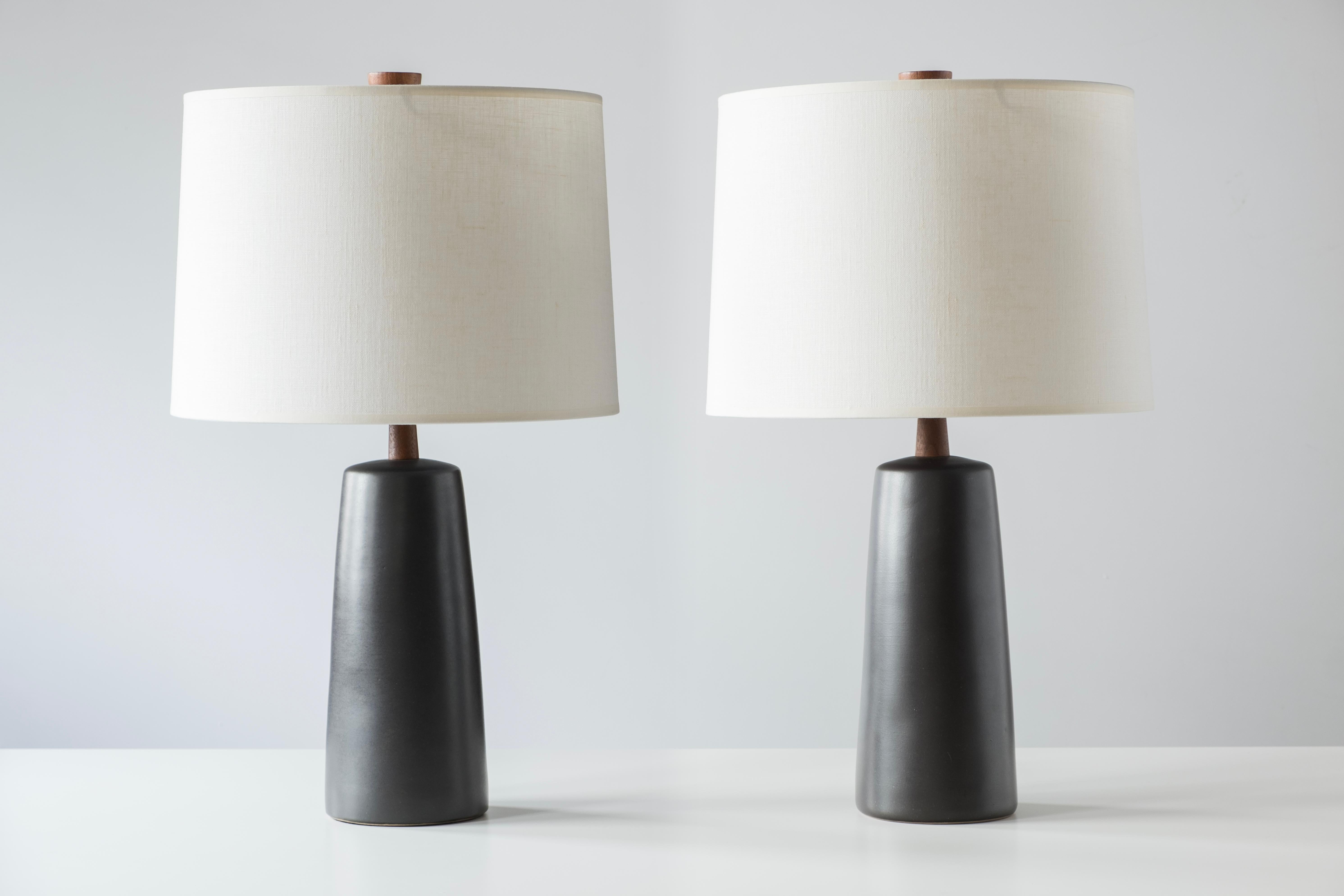 Mid-Century Modern Gordon & Jane Martz / Marshall Studios Ceramic Table Lamps, Matte Black Glaze