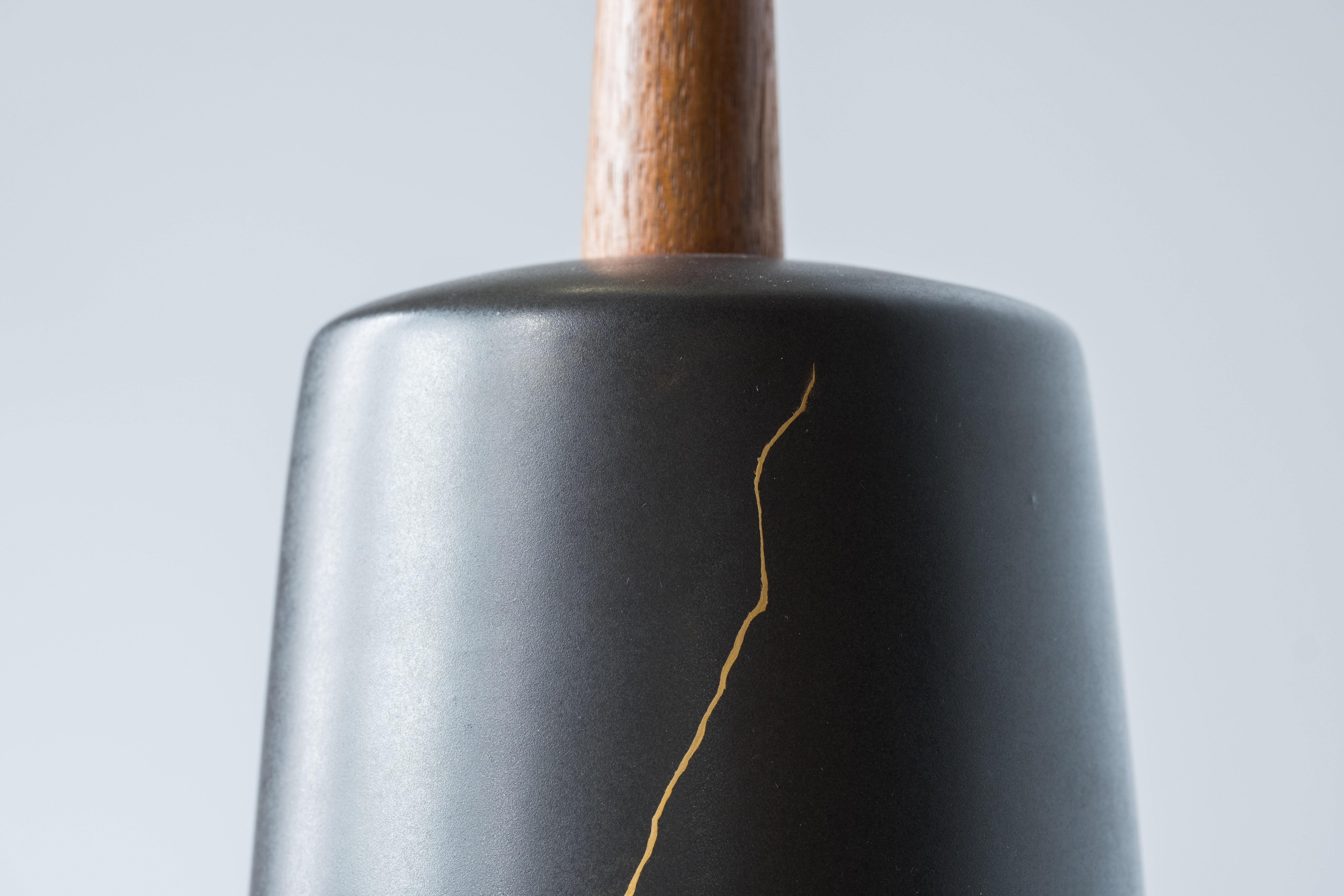Brass Gordon & Jane Martz / Marshall Studios Ceramic Table Lamps, Matte Black Glaze