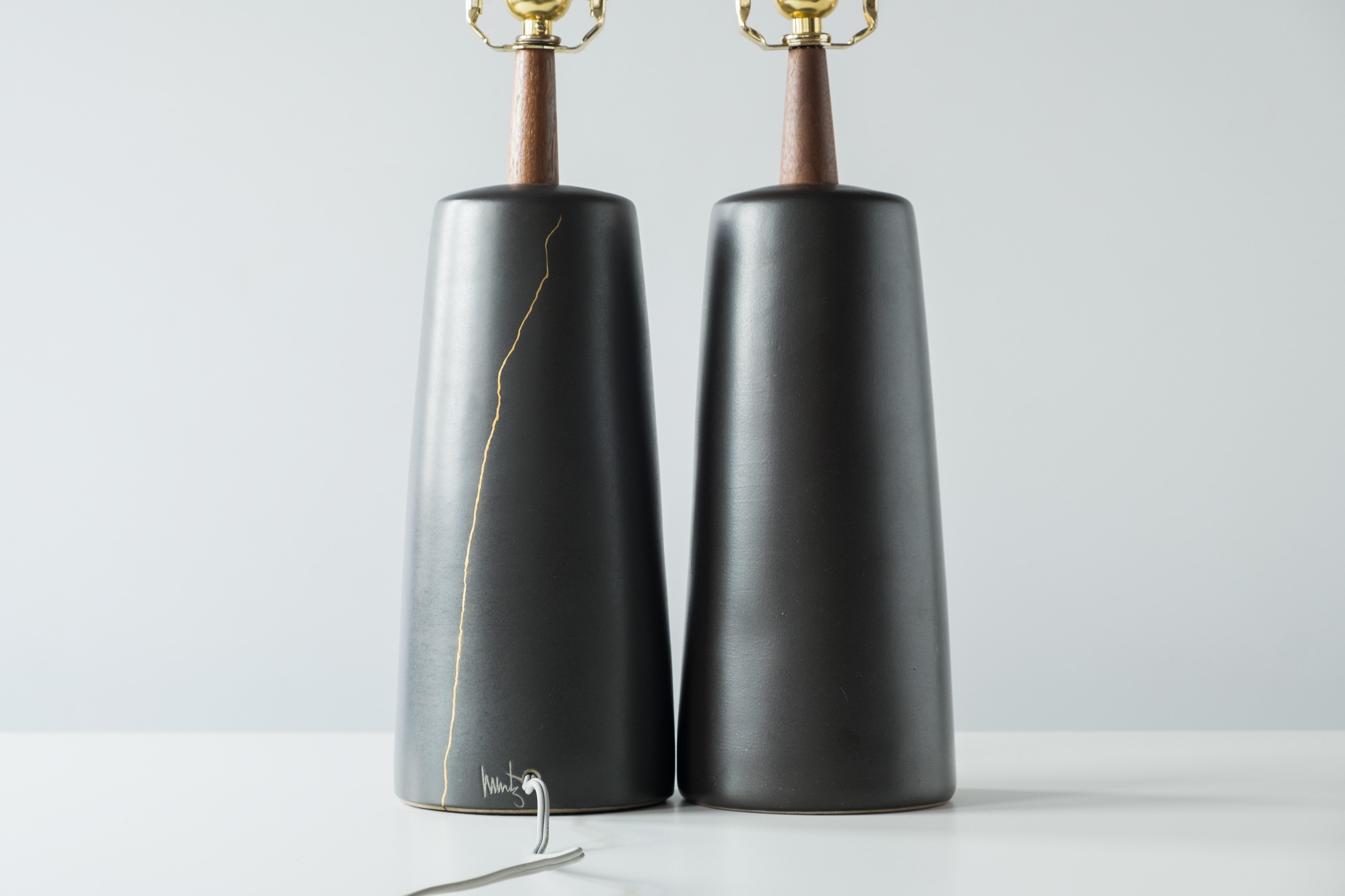 Gordon & Jane Martz / Marshall Studios Ceramic Table Lamps, Matte Black Glaze 1