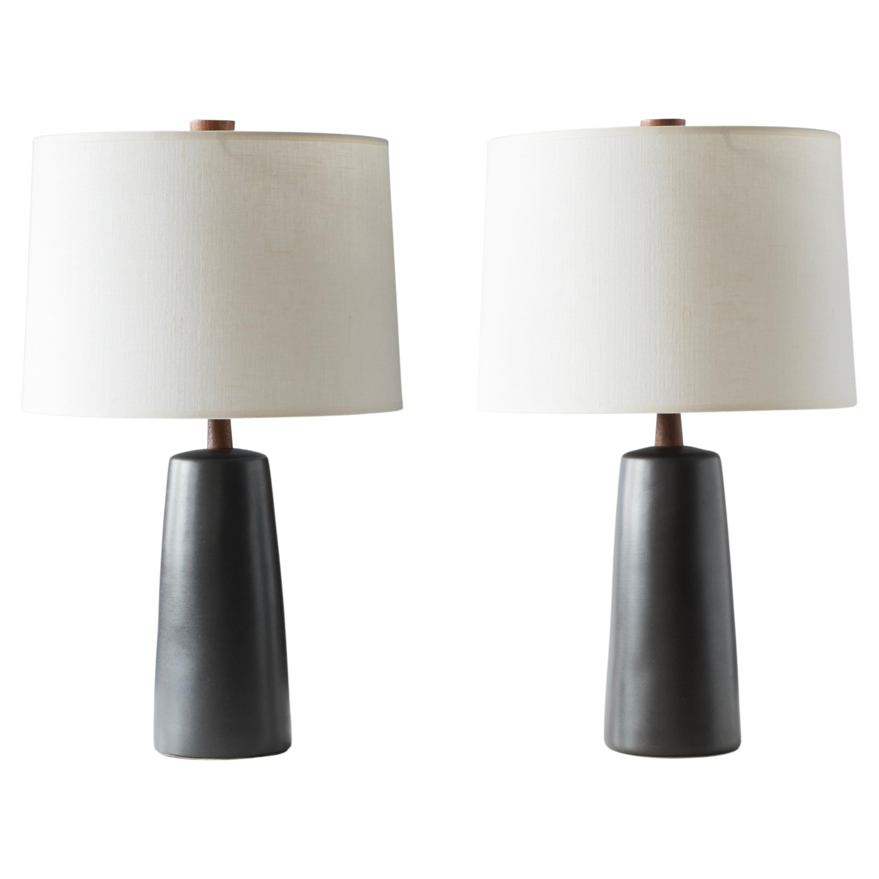 Gordon & Jane Martz / Marshall Studios Ceramic Table Lamps, Matte Black Glaze
