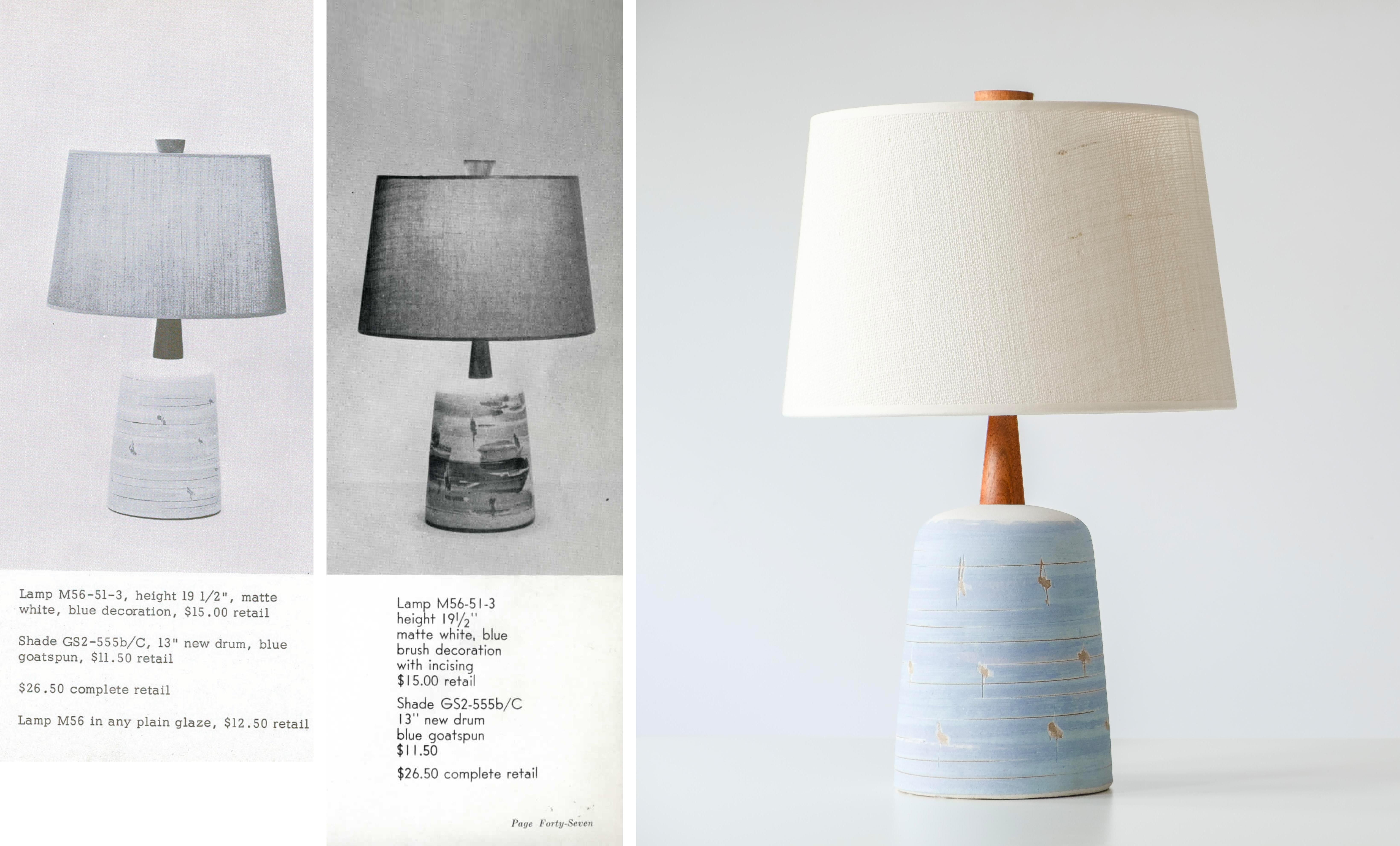 Gordon & Jane Martz Marshall Studios Ceramic Table Lamps, White w/ Blue Stripe 4