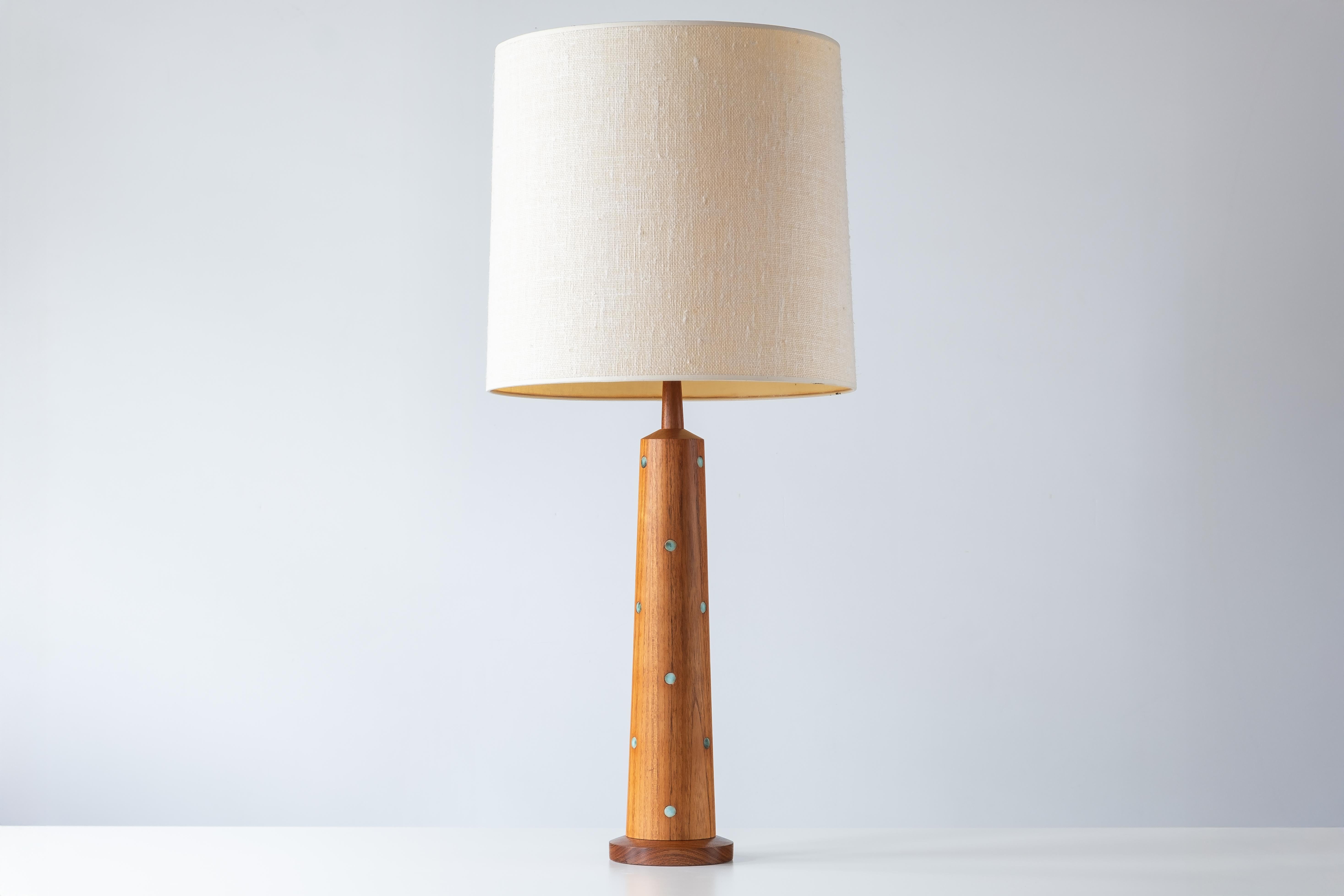Mid-Century Modern Gordon & Jane Martz / Marshall Studios Turned Teak + Ceramic Tile Inlay Lamp