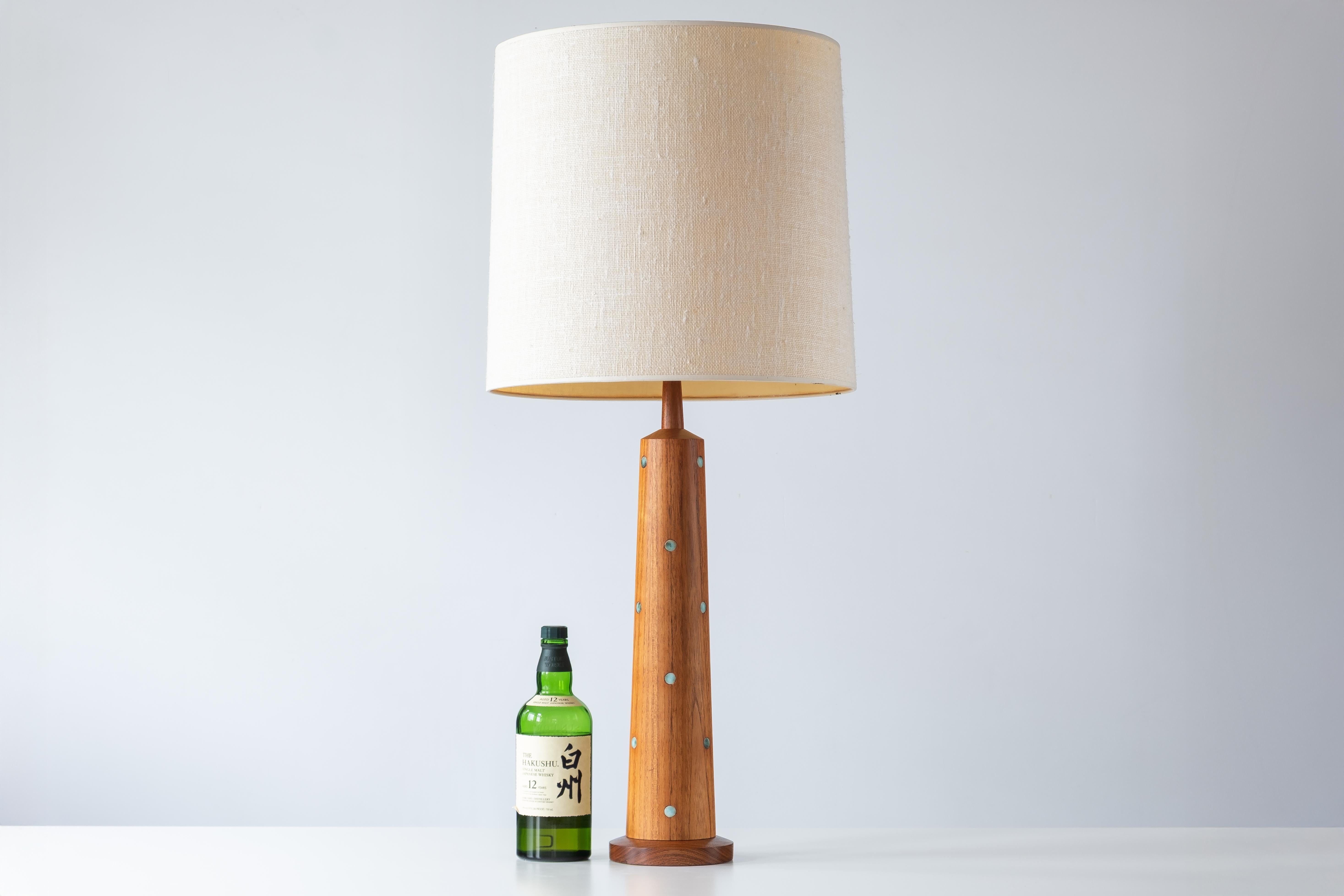 American Gordon & Jane Martz / Marshall Studios Turned Teak + Ceramic Tile Inlay Lamp