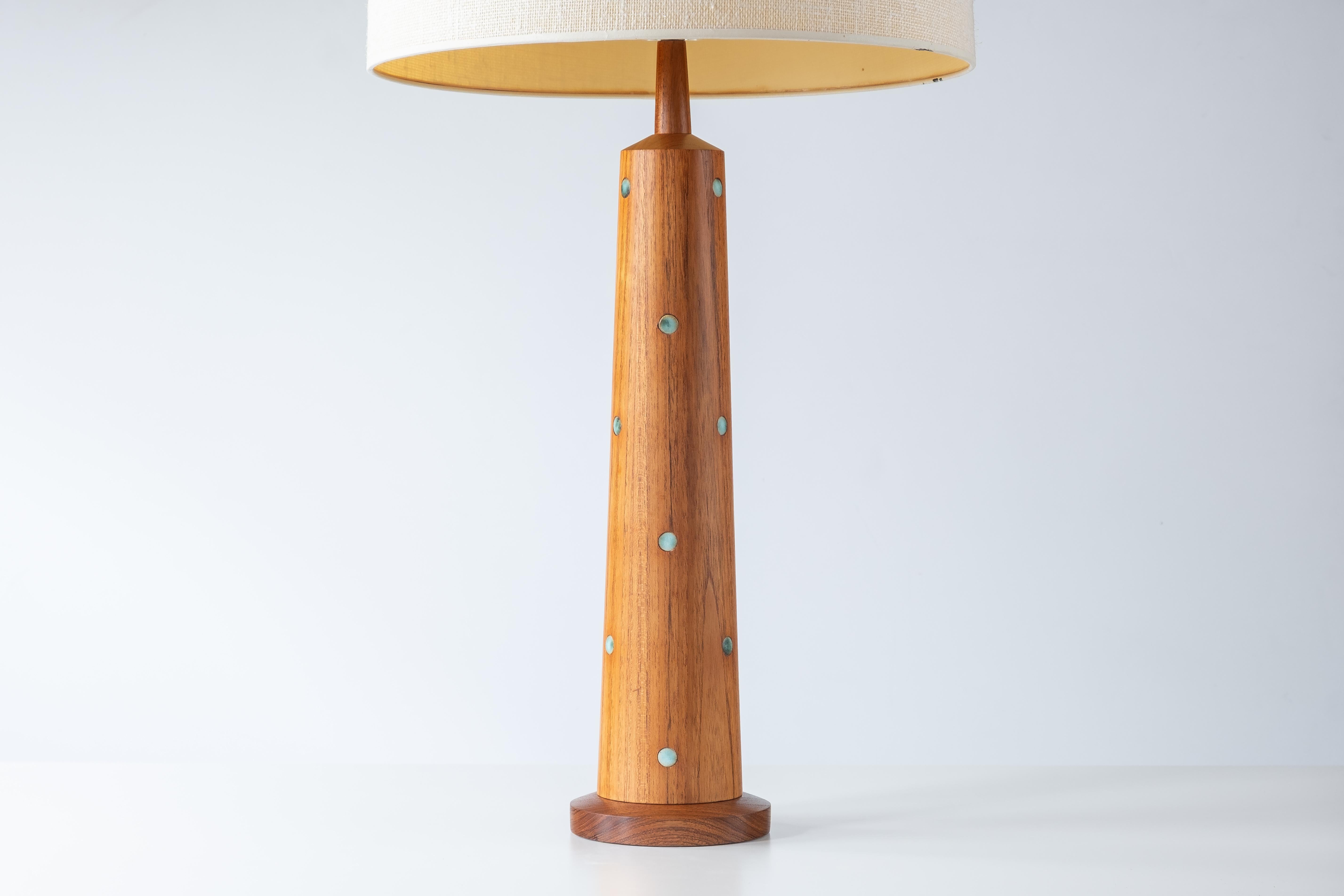 Glazed Gordon & Jane Martz / Marshall Studios Turned Teak + Ceramic Tile Inlay Lamp