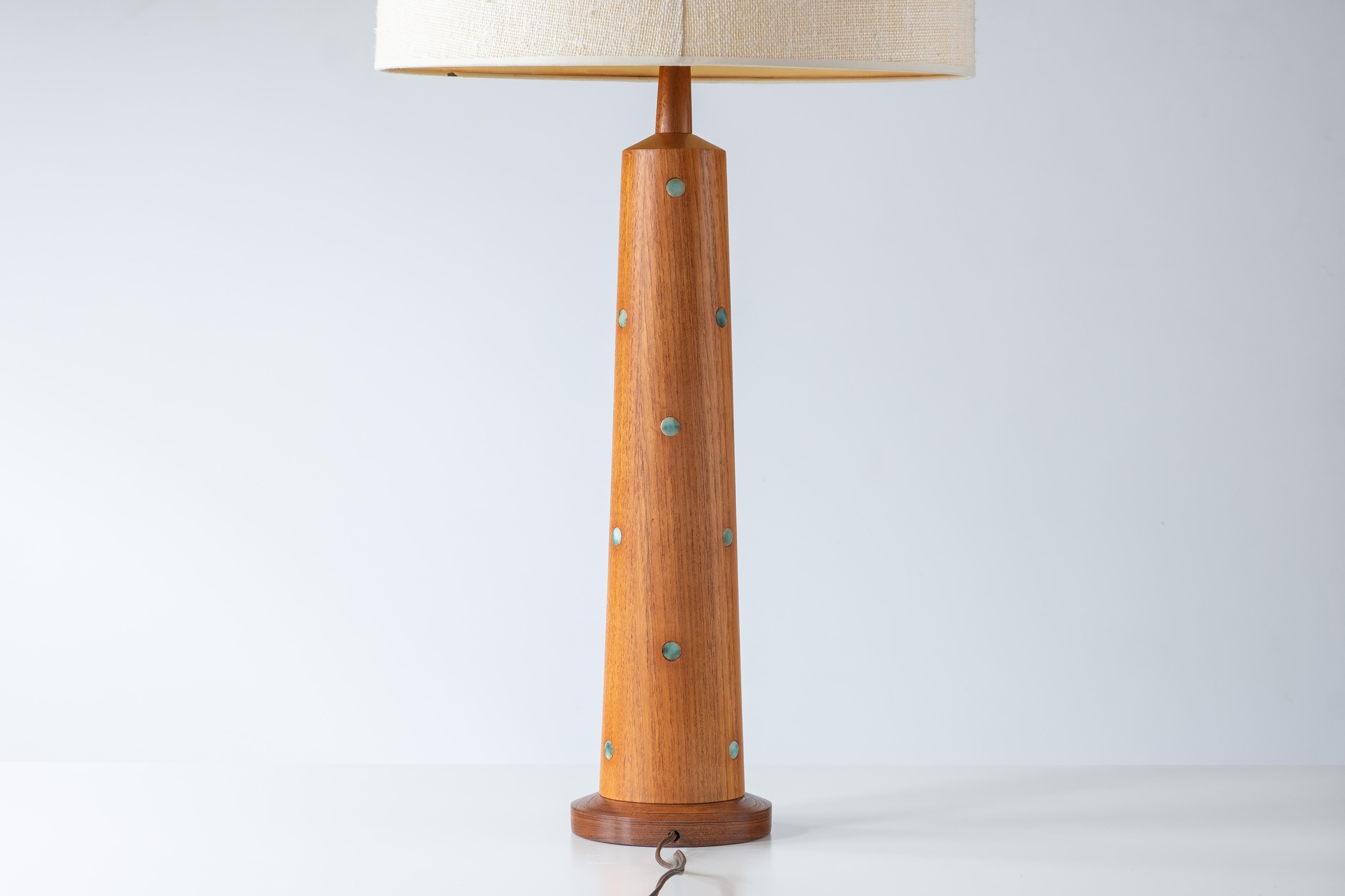 Gordon & Jane Martz / Marshall Studios Turned Teak + Ceramic Tile Inlay Lamp In Good Condition In Portland, OR